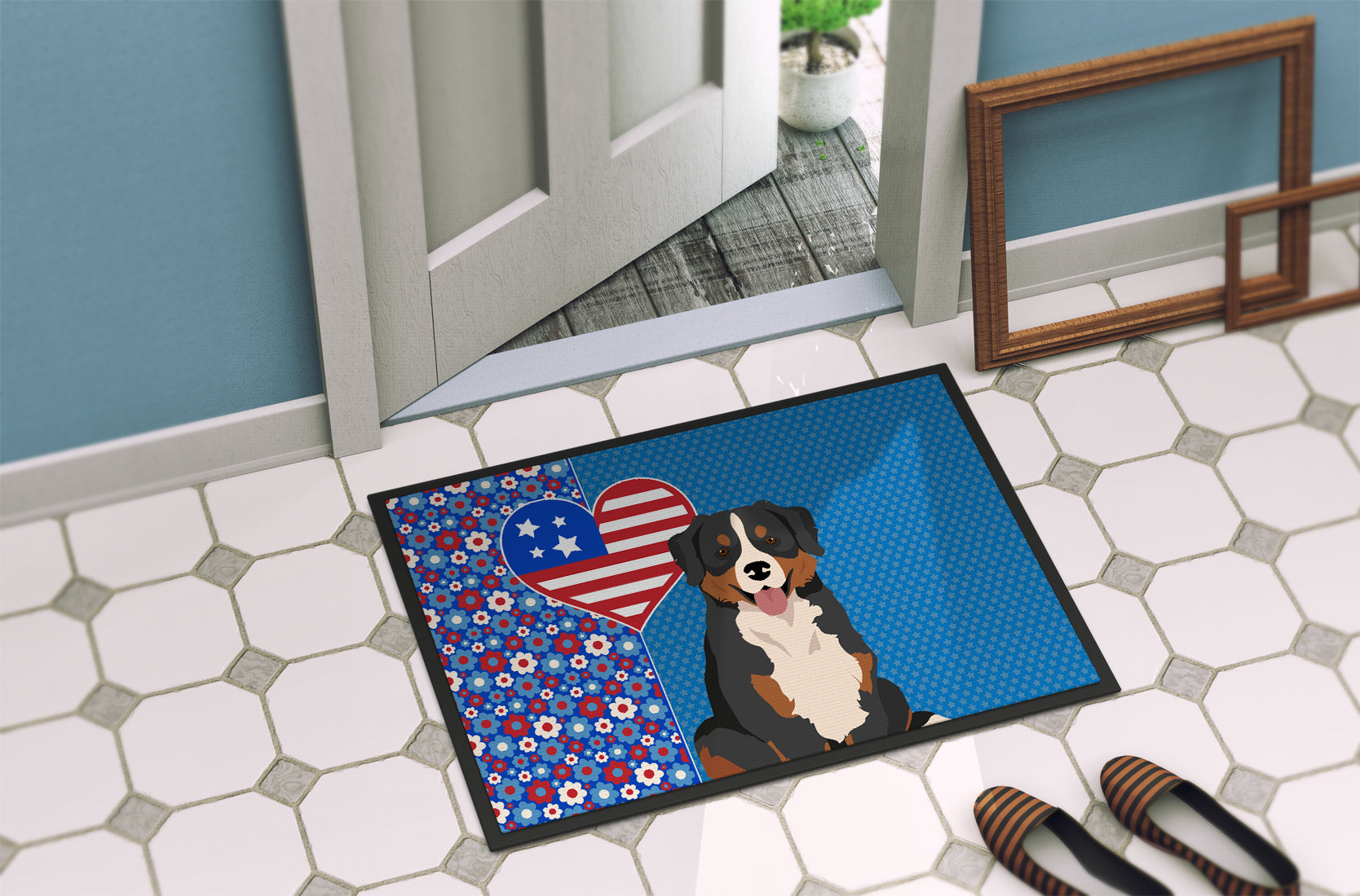 Bernese Mountain Dog USA American Indoor or Outdoor Mat 24x36 - the-store.com