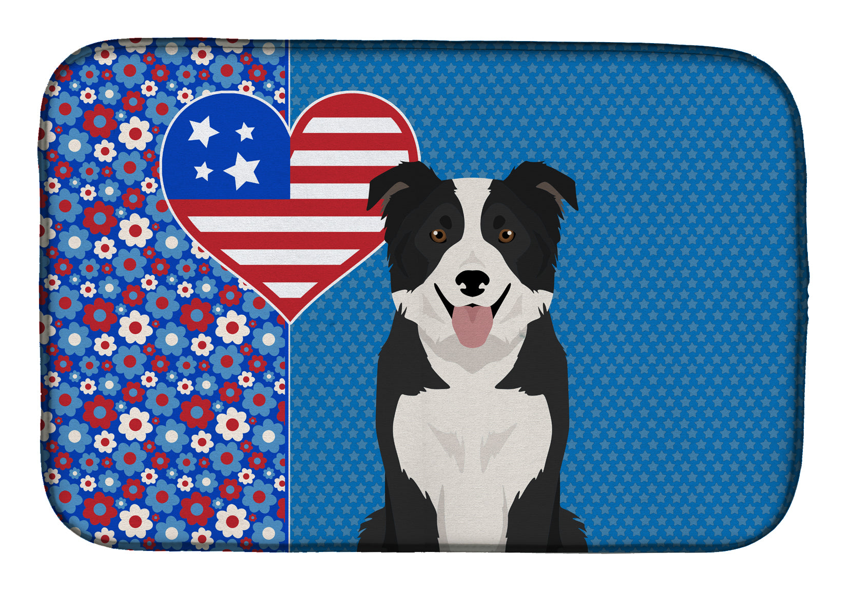 Black and White Border Collie USA American Dish Drying Mat