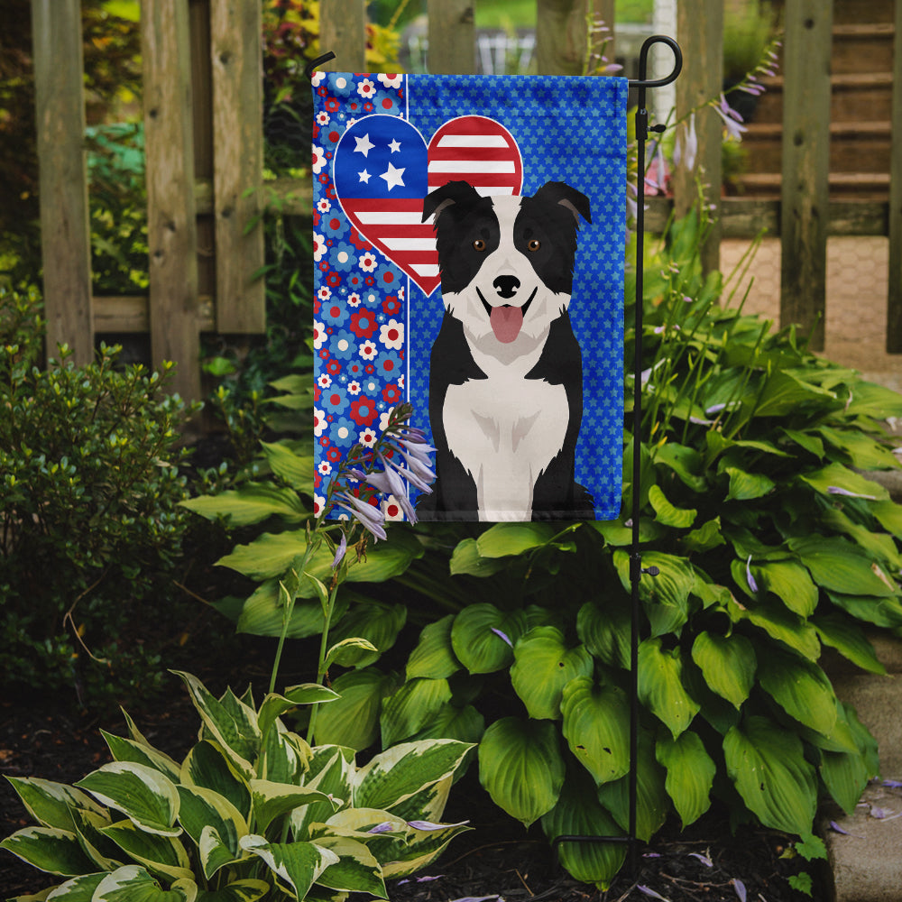 Black and White Border Collie USA American Flag Garden Size  the-store.com.