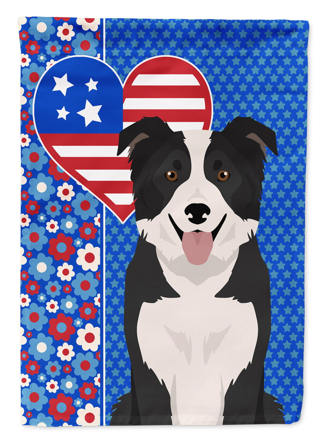 Black and White Border Collie USA American Flag Garden Size  the-store.com.
