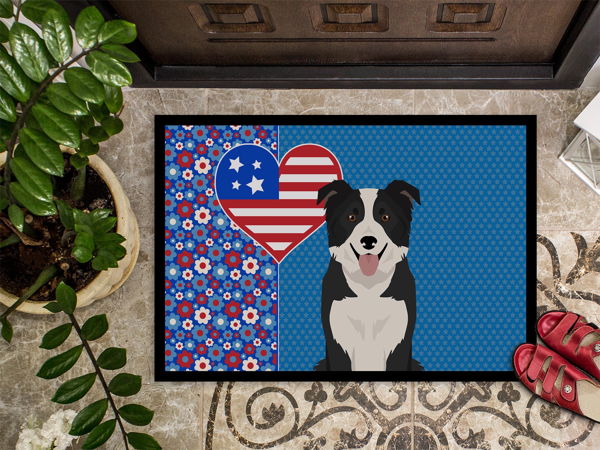 Black and White Border Collie USA American Indoor or Outdoor Mat 24x36 - the-store.com