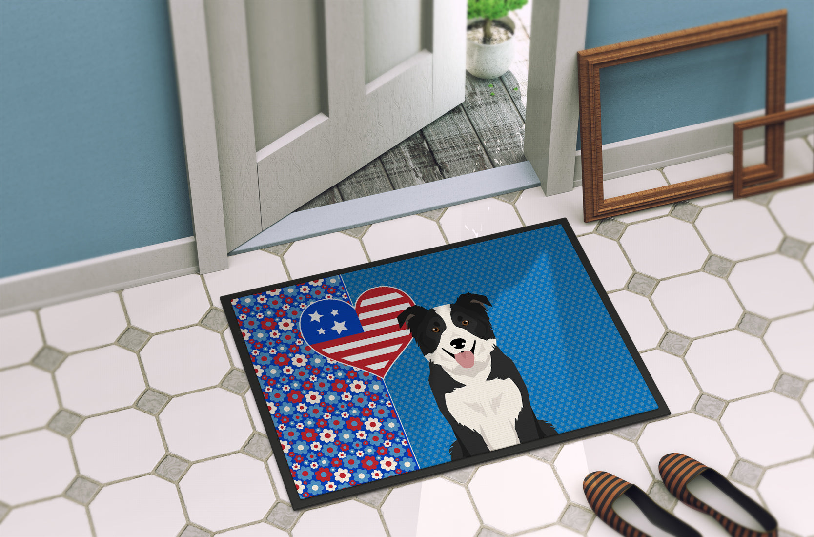 Black and White Border Collie USA American Indoor or Outdoor Mat 24x36 - the-store.com