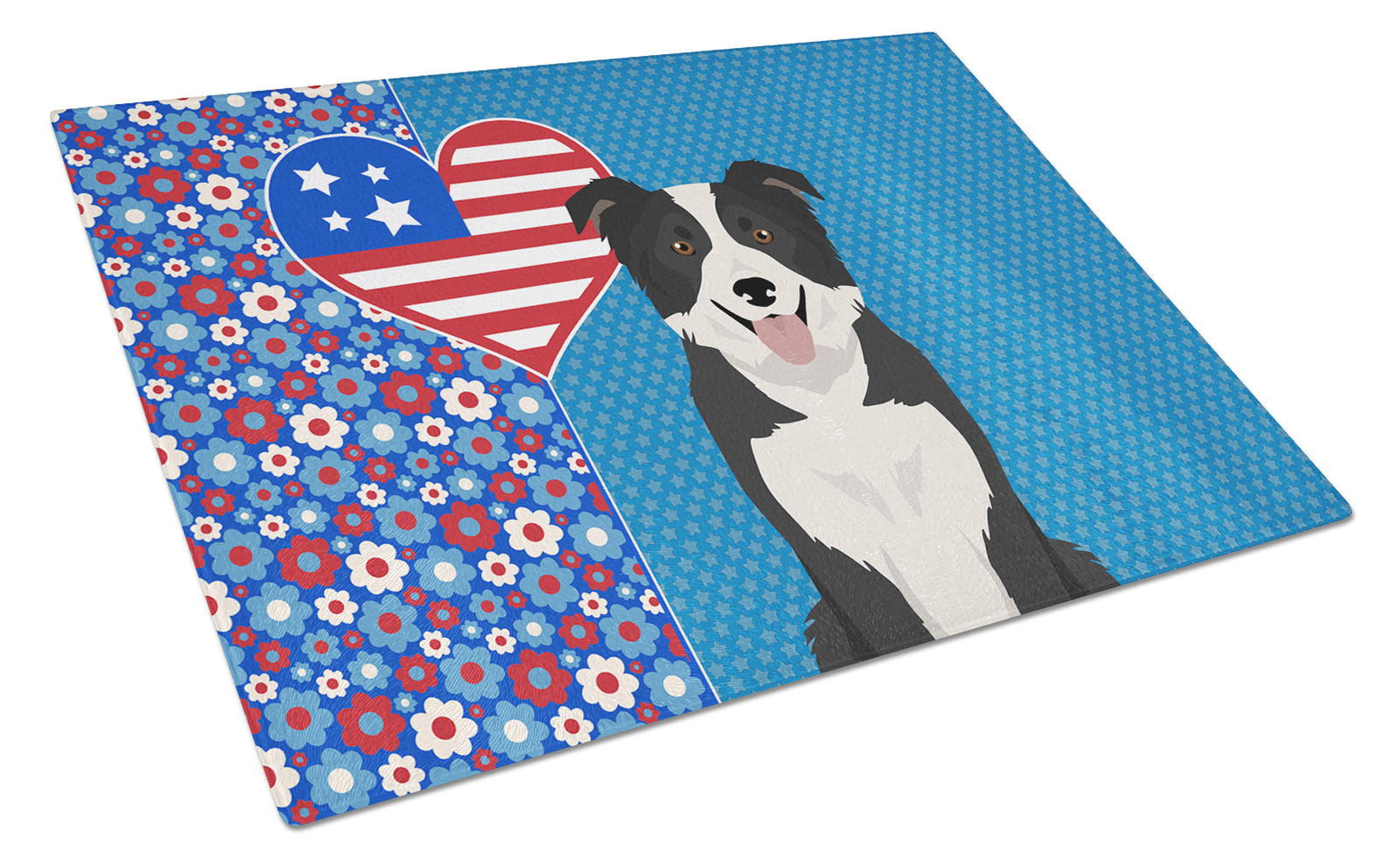 Buy this Black and White Border Collie USA American Glass Cutting Board Large