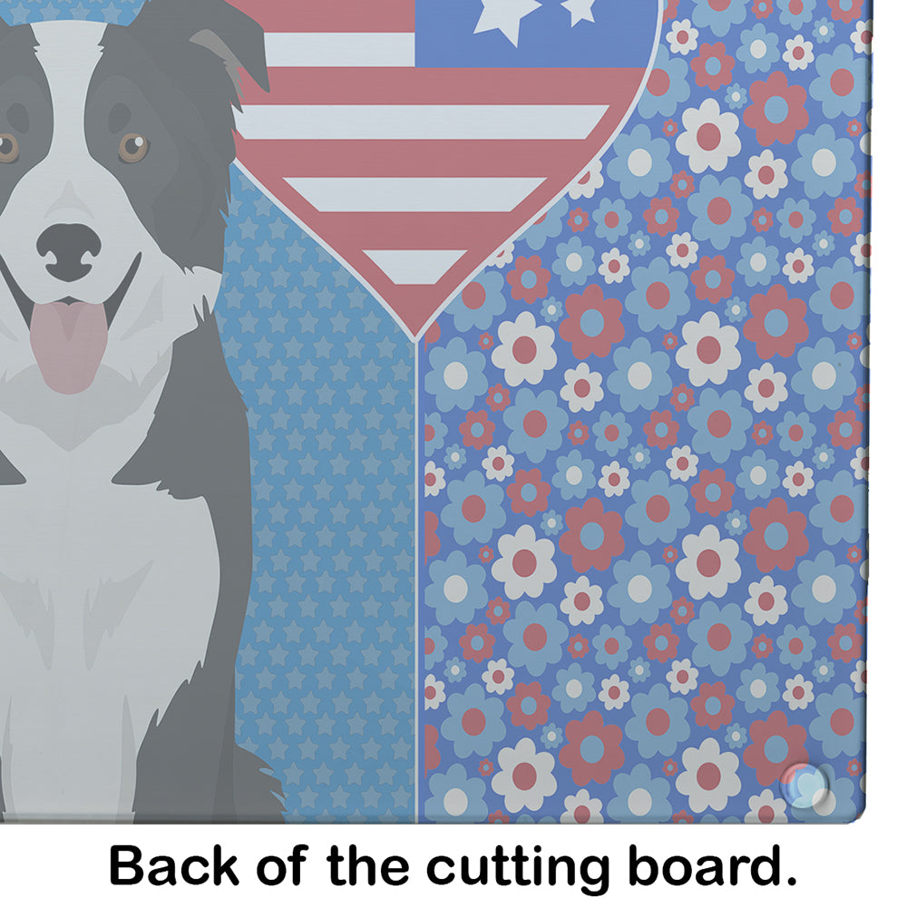 Black and White Border Collie USA American Glass Cutting Board Large - the-store.com