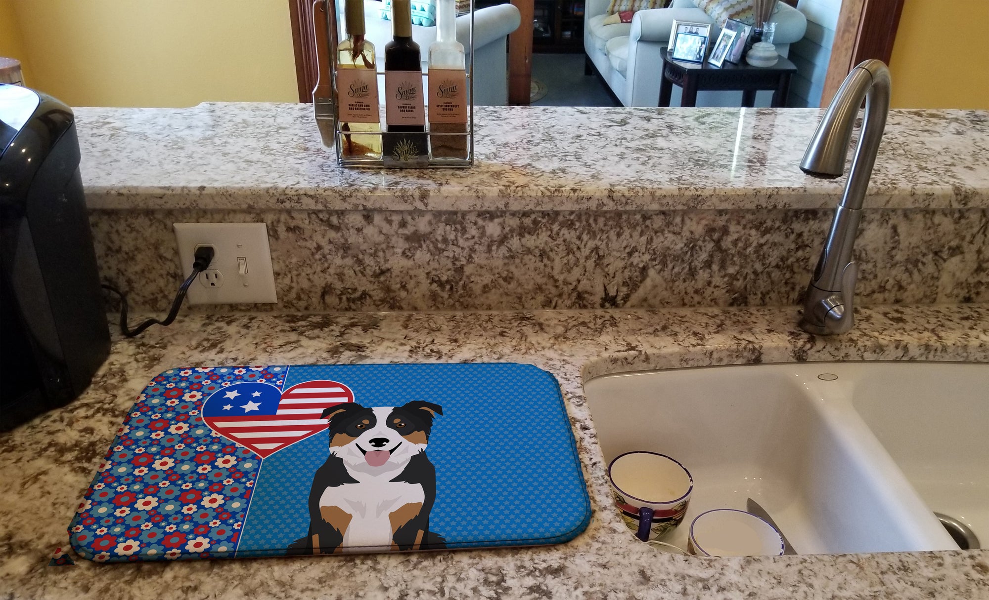 Tricolor Border Collie USA American Dish Drying Mat