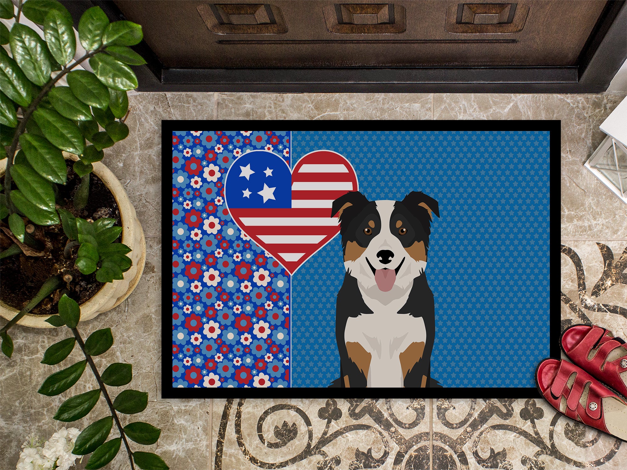 Tricolor Border Collie USA American Indoor or Outdoor Mat 24x36 - the-store.com