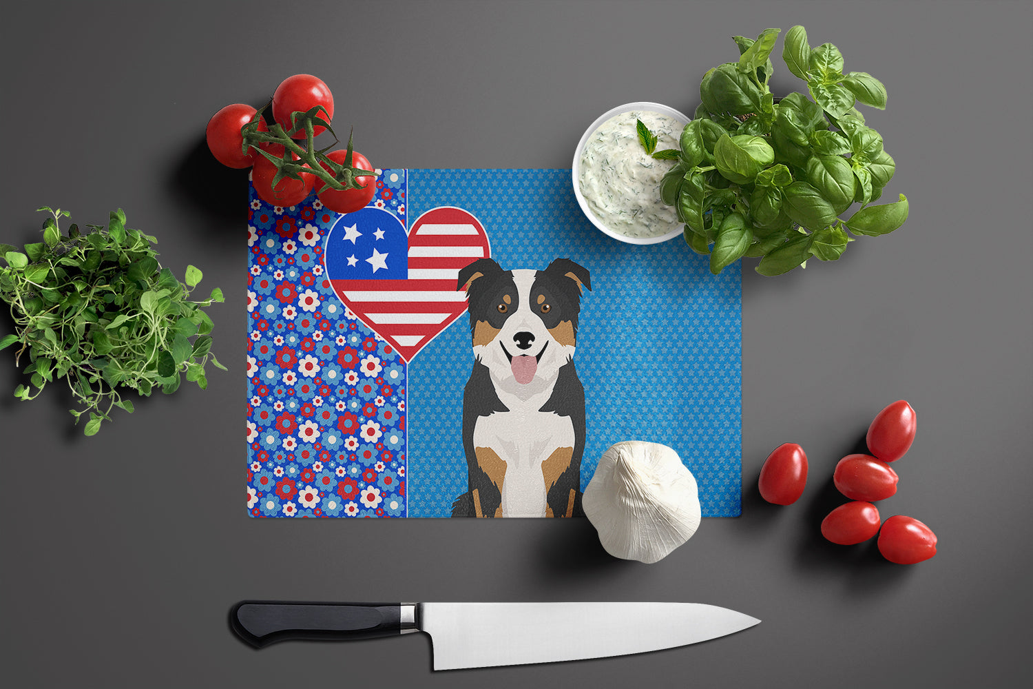 Tricolor Border Collie USA American Glass Cutting Board Large - the-store.com