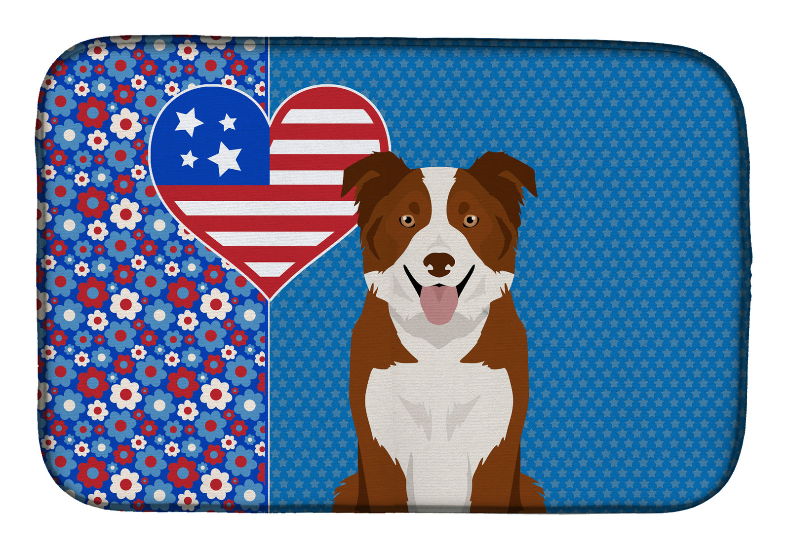 Red and White Border Collie USA American Dish Drying Mat