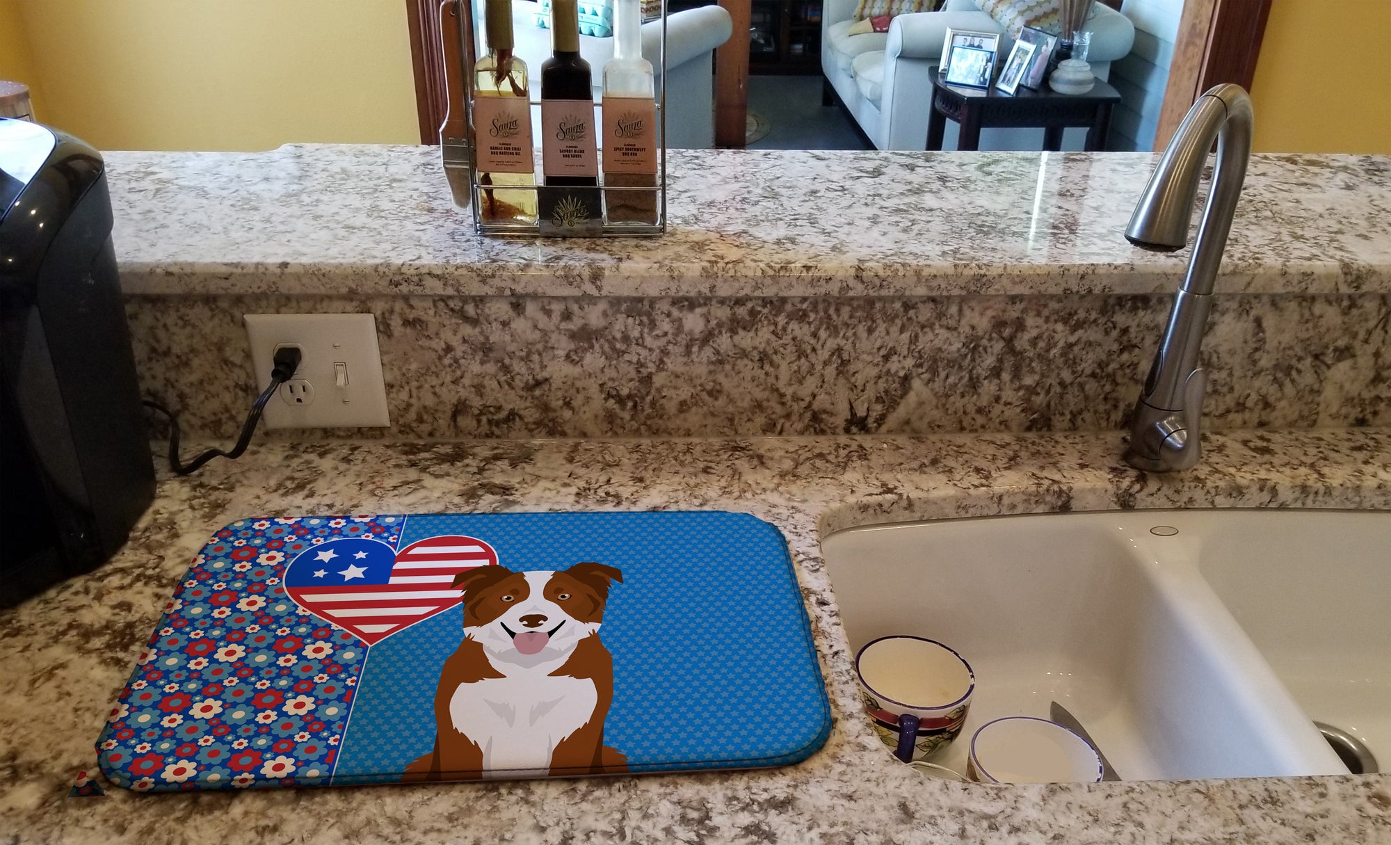 Red and White Border Collie USA American Dish Drying Mat  the-store.com.