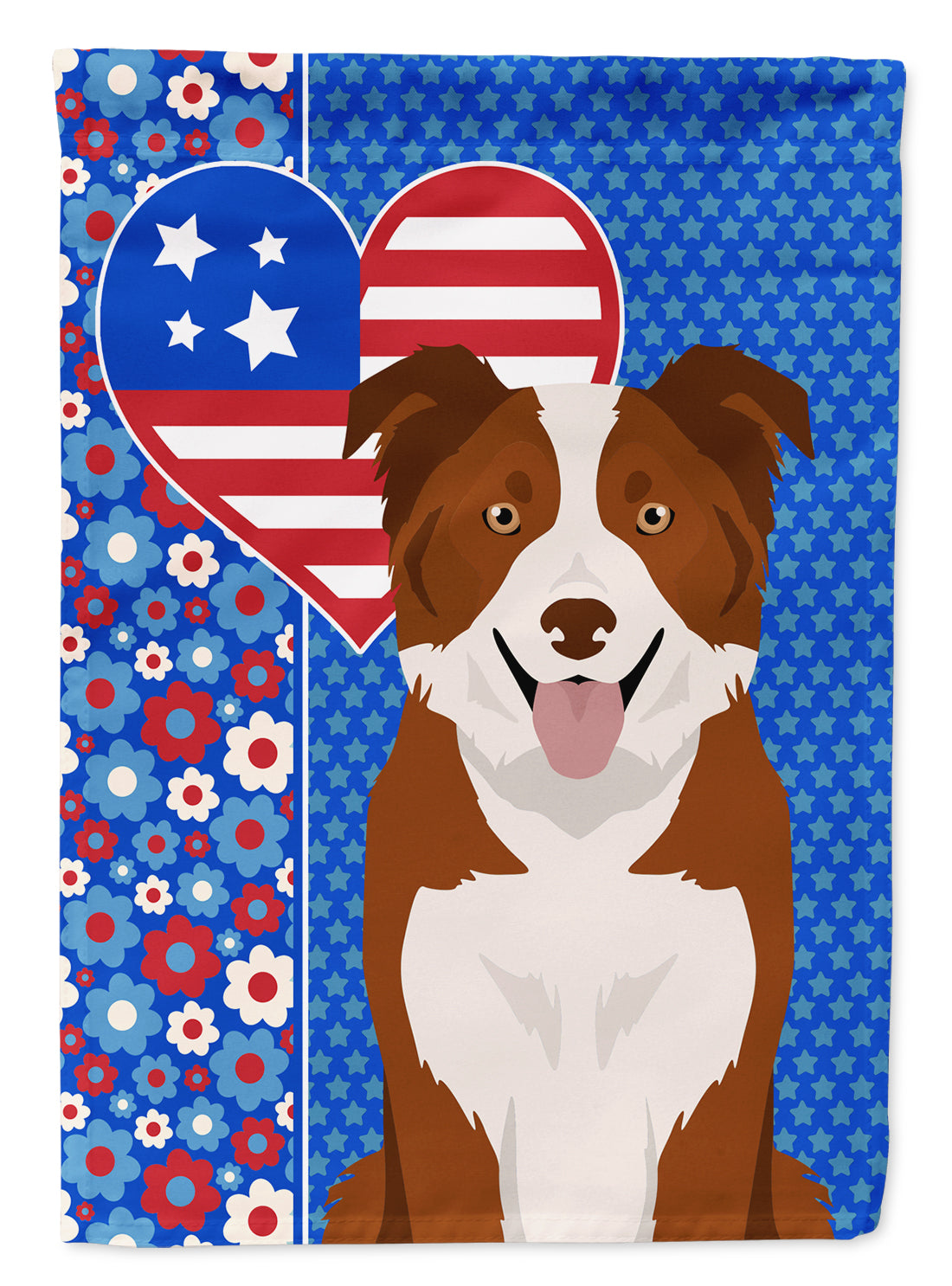 Red and White Border Collie USA American Flag Garden Size