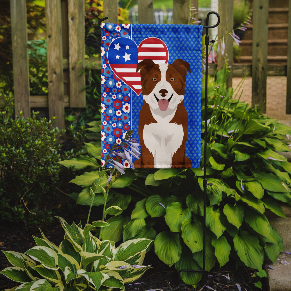Red and White Border Collie USA American Flag Garden Size  the-store.com.