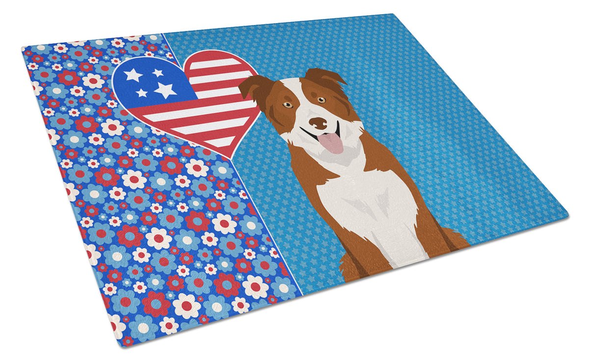 Buy this Red and White Border Collie USA American Glass Cutting Board Large