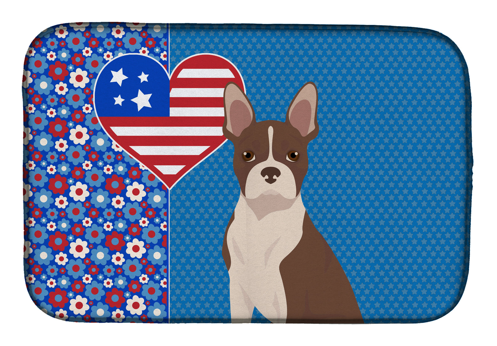 Red Boston Terrier USA American Dish Drying Mat  the-store.com.