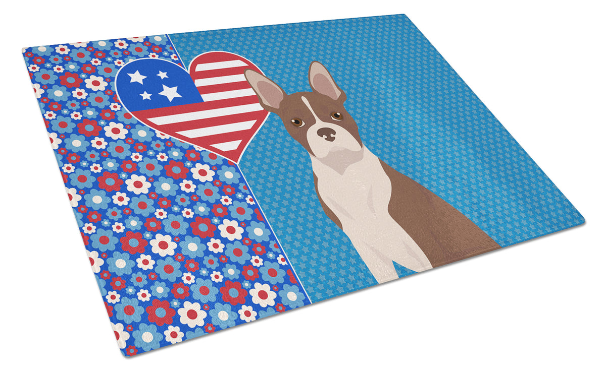 Buy this Red Boston Terrier USA American Glass Cutting Board Large