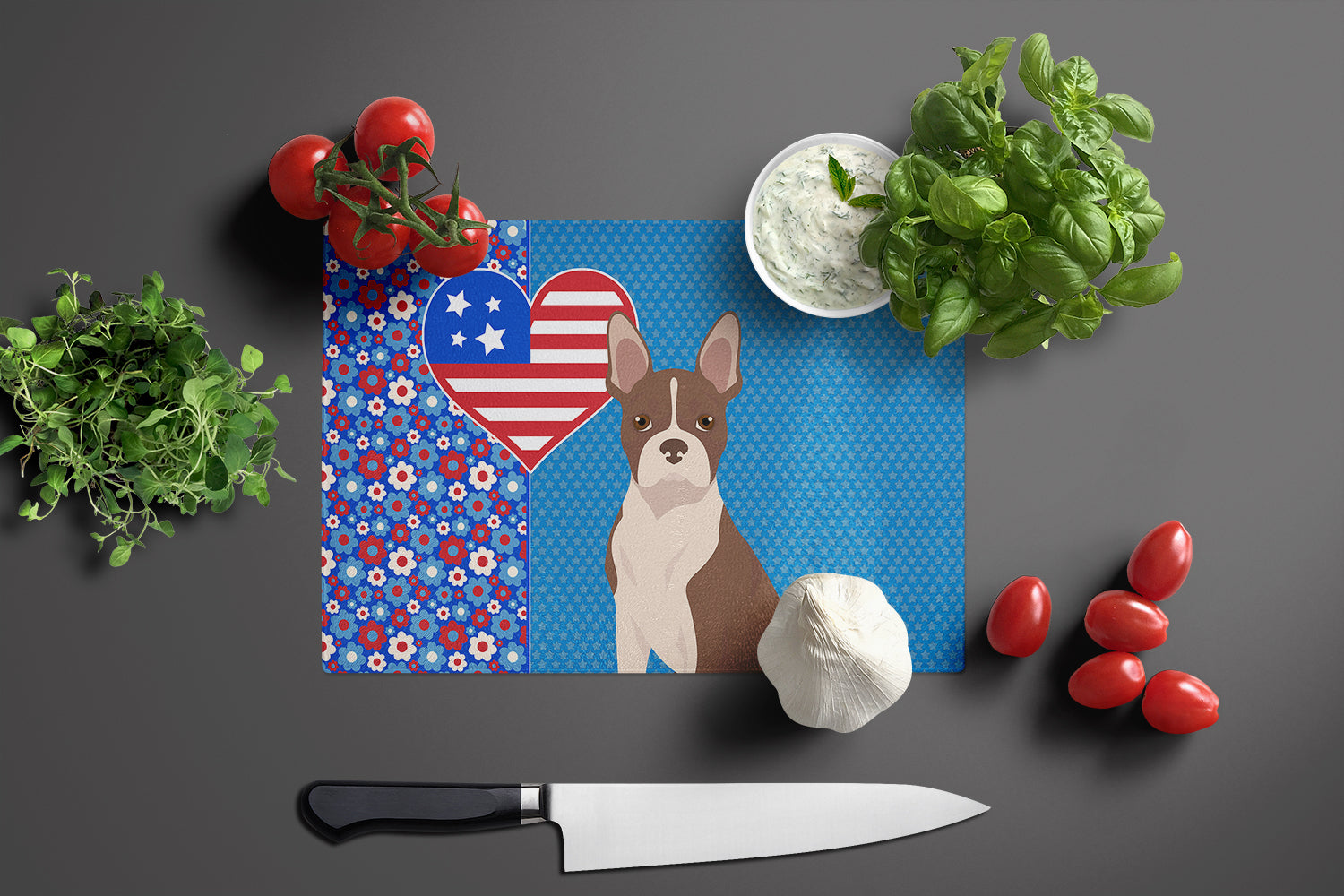 Red Boston Terrier USA American Glass Cutting Board Large - the-store.com