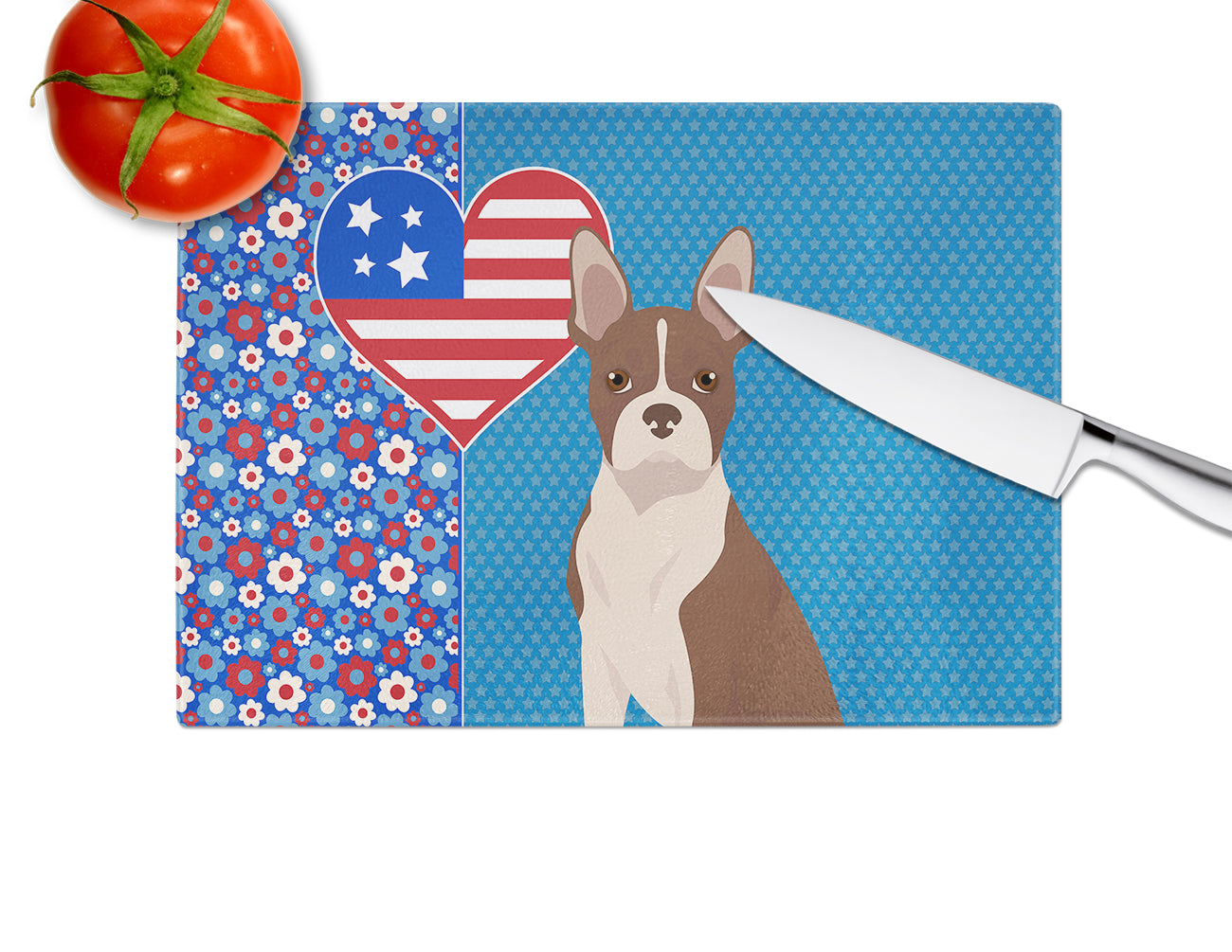 Red Boston Terrier USA American Glass Cutting Board Large - the-store.com