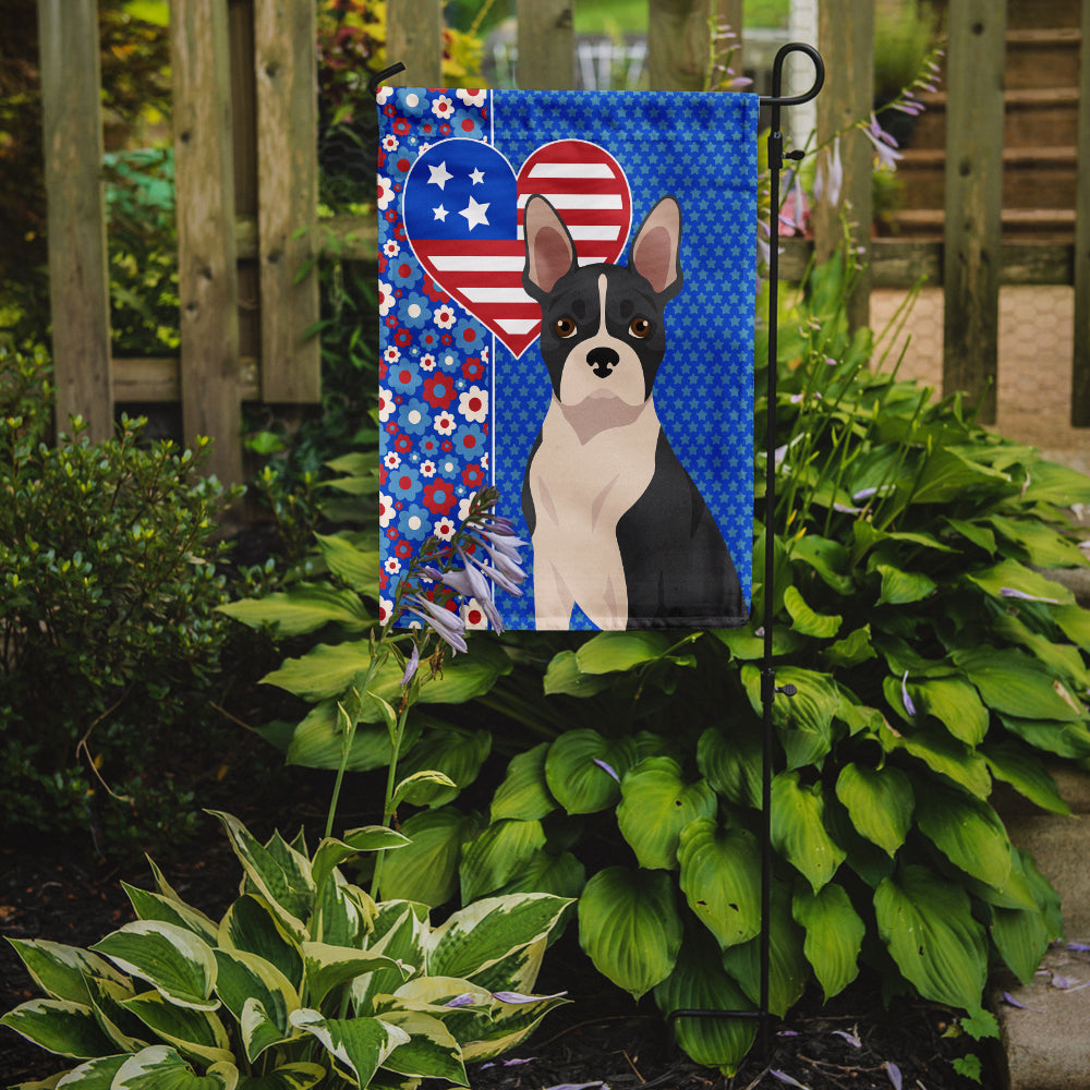 Black Boston Terrier USA American Flag Garden Size