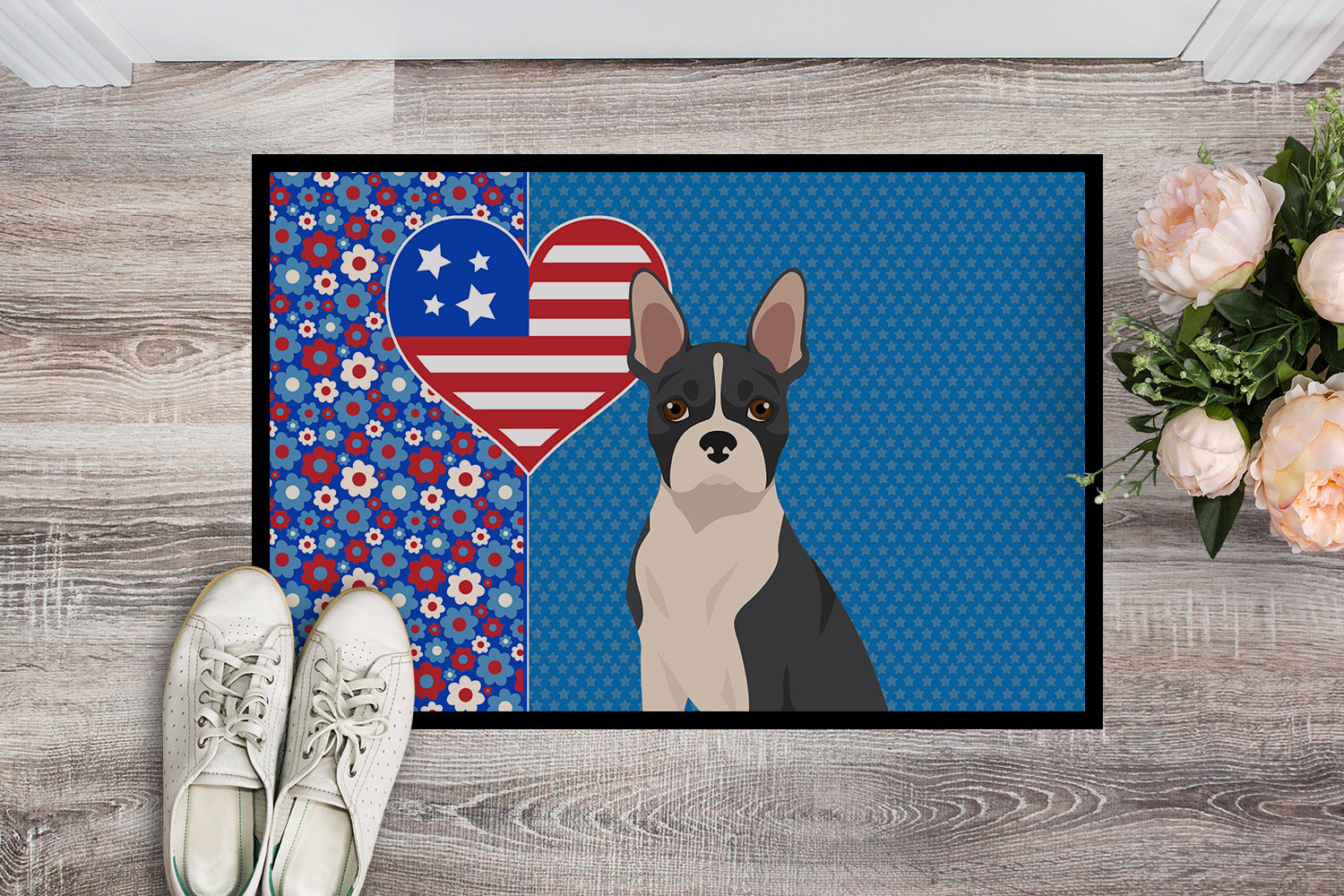 Black Boston Terrier USA American Indoor or Outdoor Mat 24x36 - the-store.com