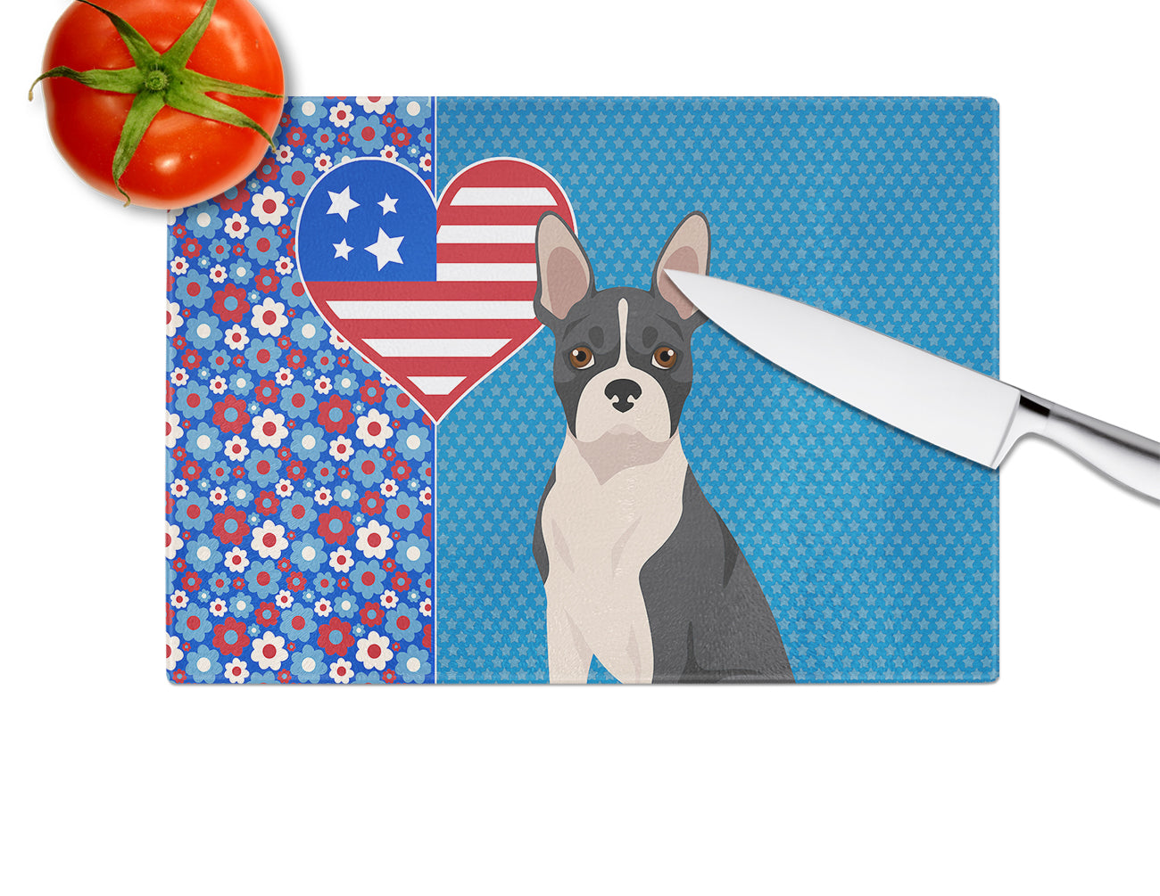 Black Boston Terrier USA American Glass Cutting Board Large - the-store.com