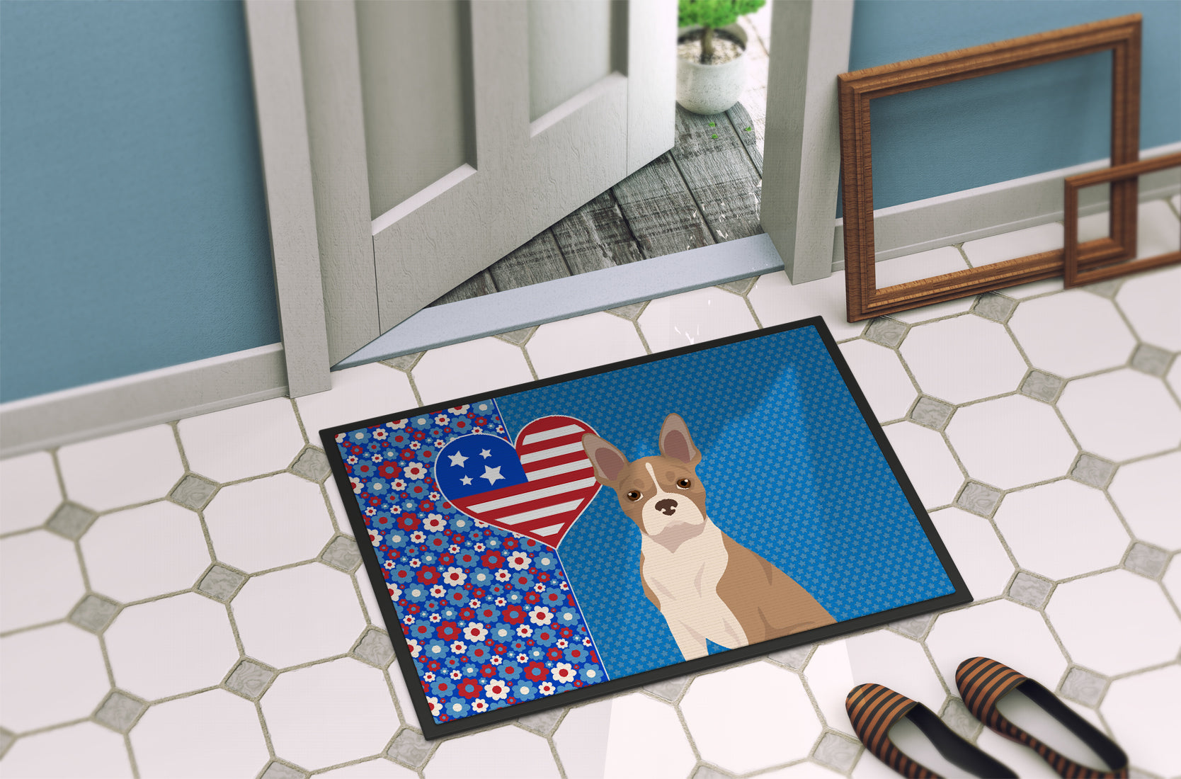 Fawn Boston Terrier USA American Indoor or Outdoor Mat 24x36 - the-store.com