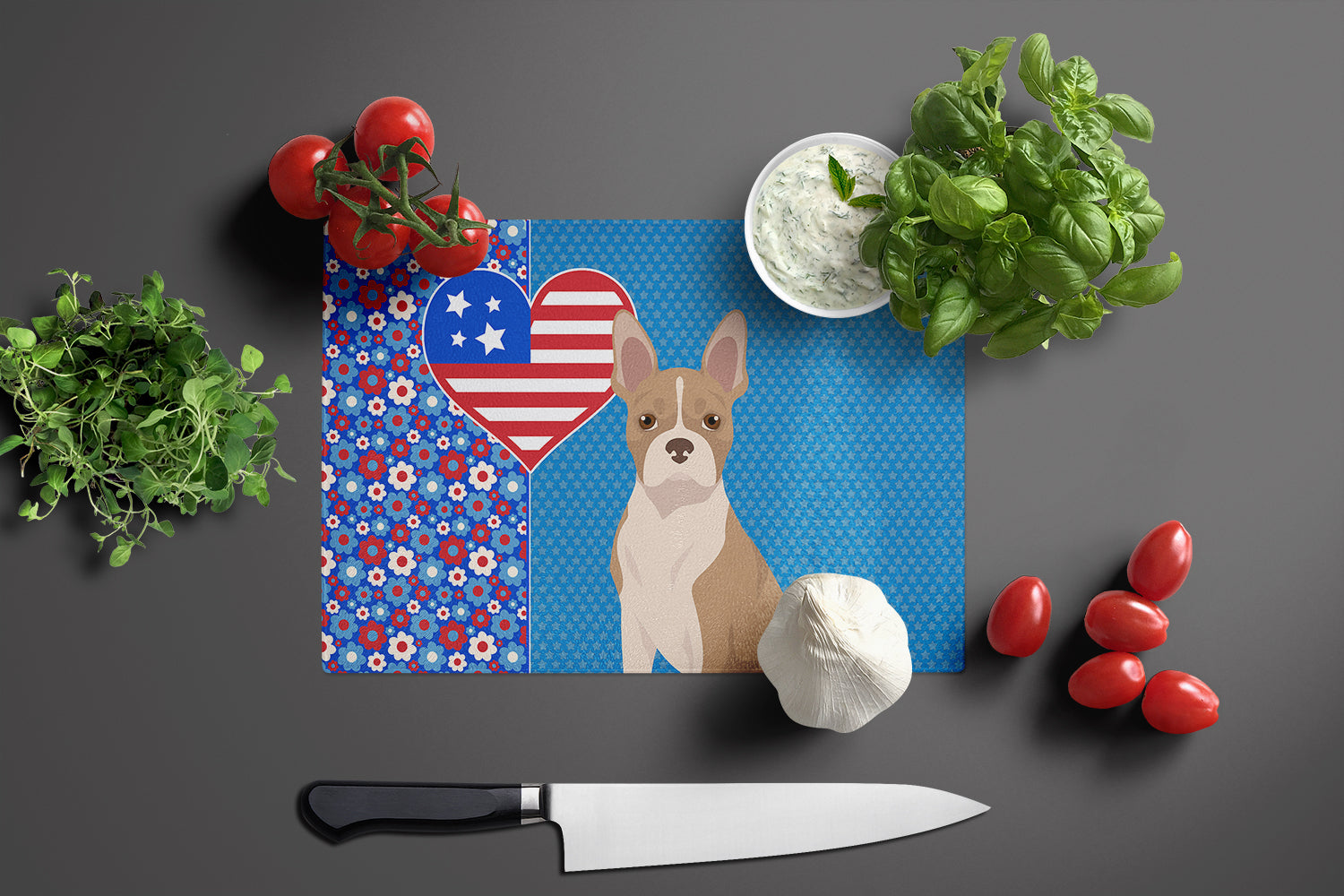 Fawn Boston Terrier USA American Glass Cutting Board Large - the-store.com