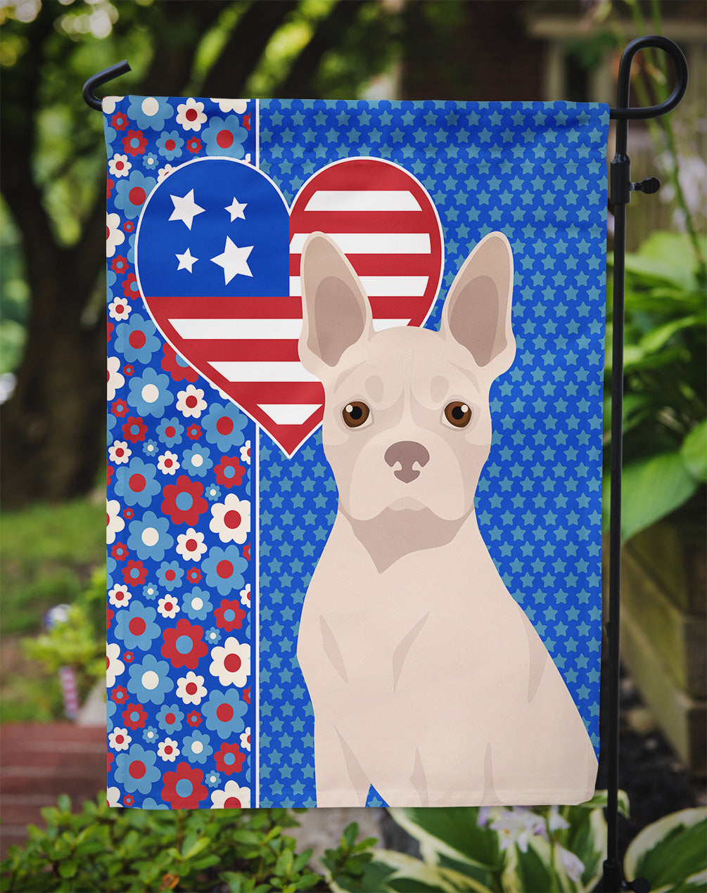 White Boston Terrier USA American Flag Garden Size