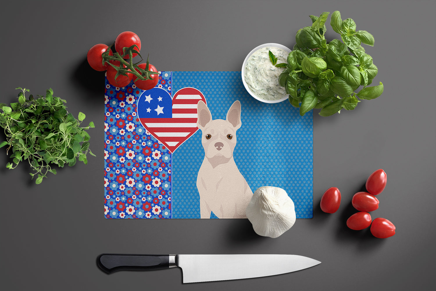 White Boston Terrier USA American Glass Cutting Board Large - the-store.com
