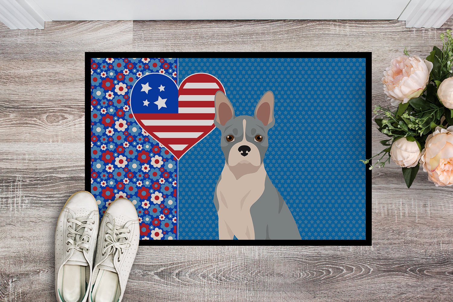 Blue Boston Terrier USA American Indoor or Outdoor Mat 24x36 - the-store.com