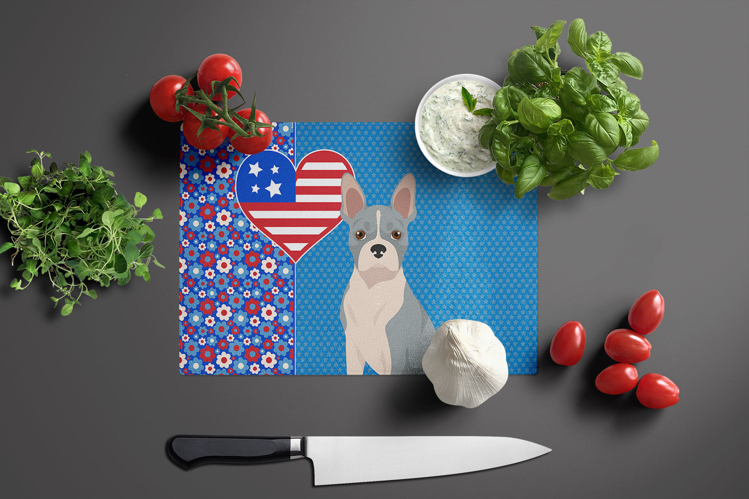 Blue Boston Terrier USA American Glass Cutting Board Large - the-store.com