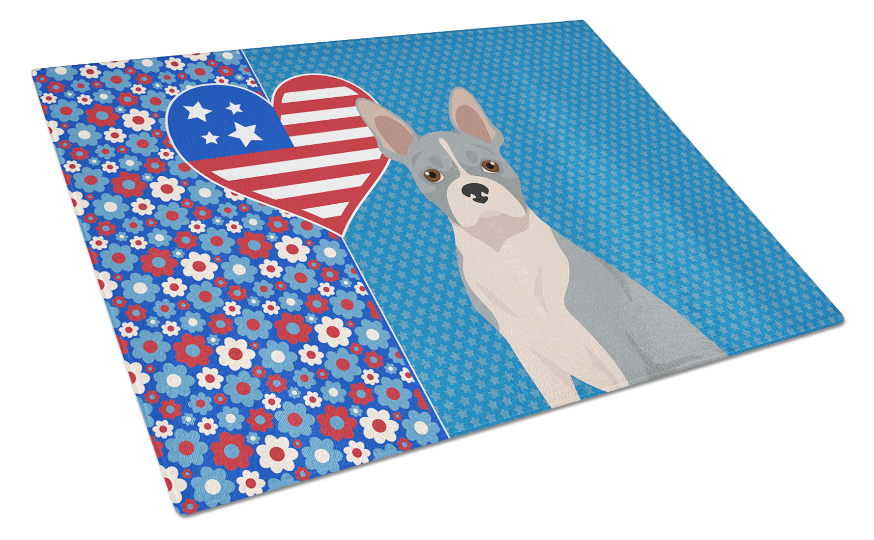 Buy this Blue Boston Terrier USA American Glass Cutting Board Large