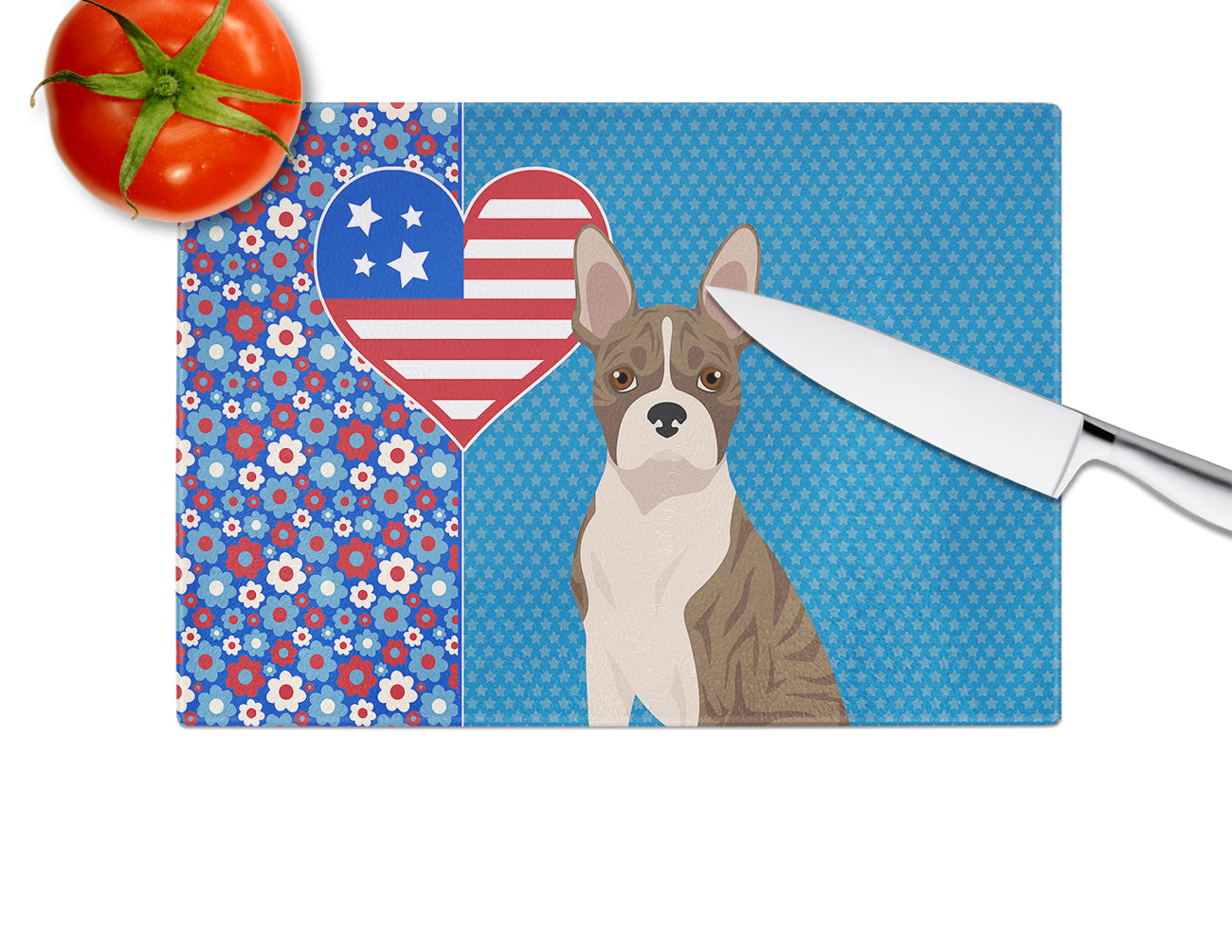 Brindle Boston Terrier USA American Glass Cutting Board Large - the-store.com