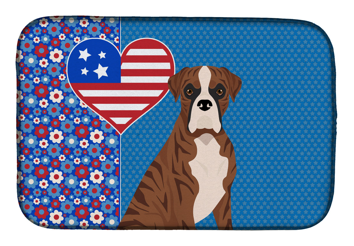 Natural Eared Red Brindle Boxer USA American Dish Drying Mat  the-store.com.