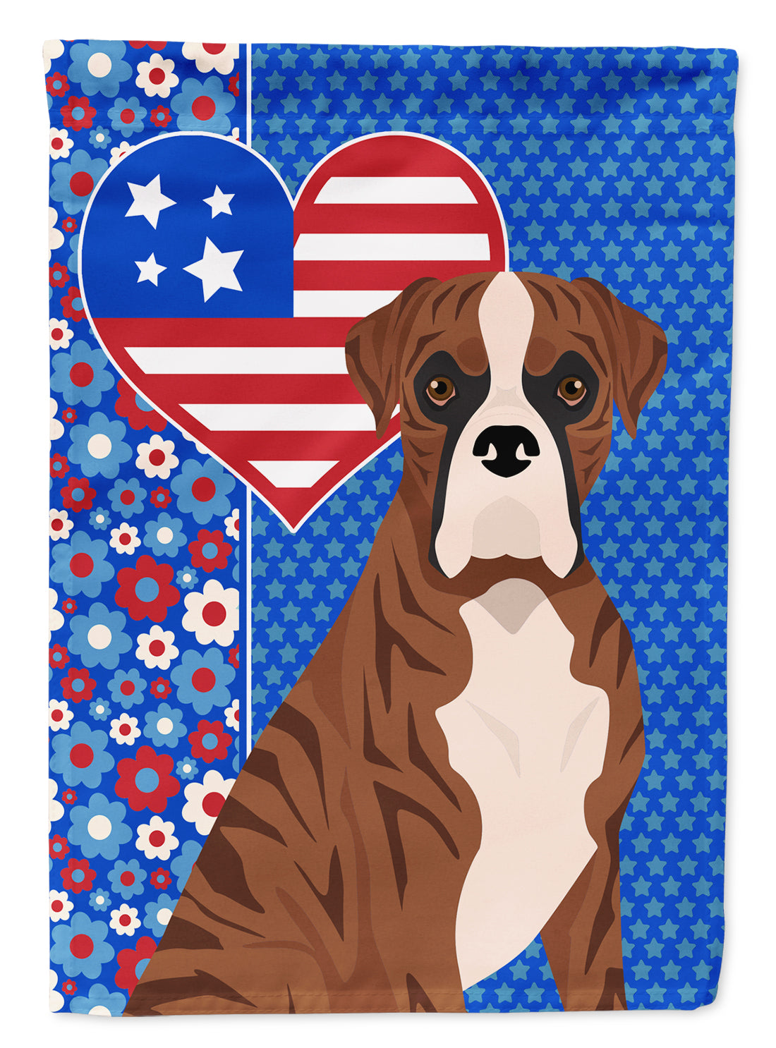 Natural Eared Red Brindle Boxer USA American Flag Garden Size  the-store.com.