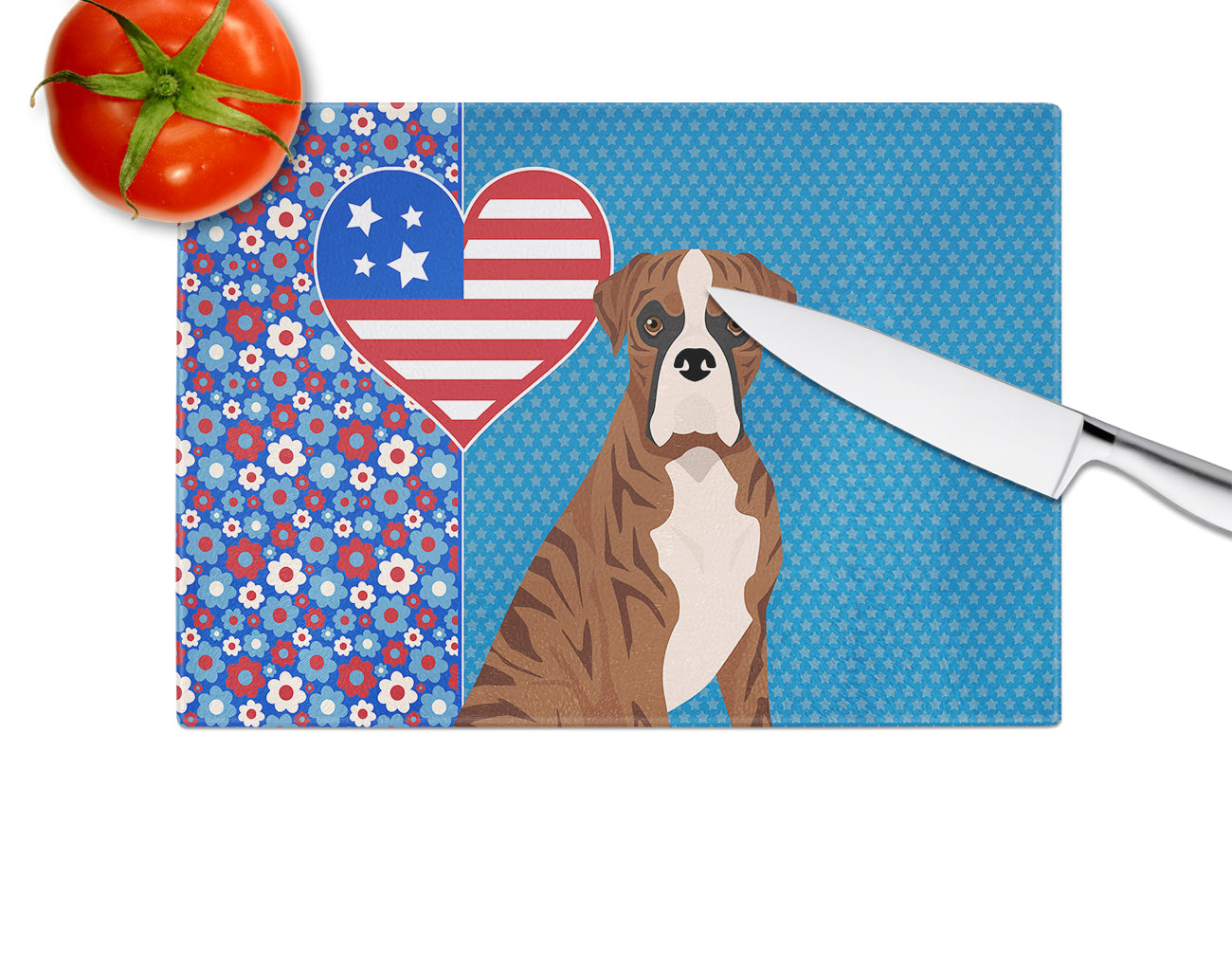 Natural Eared Red Brindle Boxer USA American Glass Cutting Board Large - the-store.com