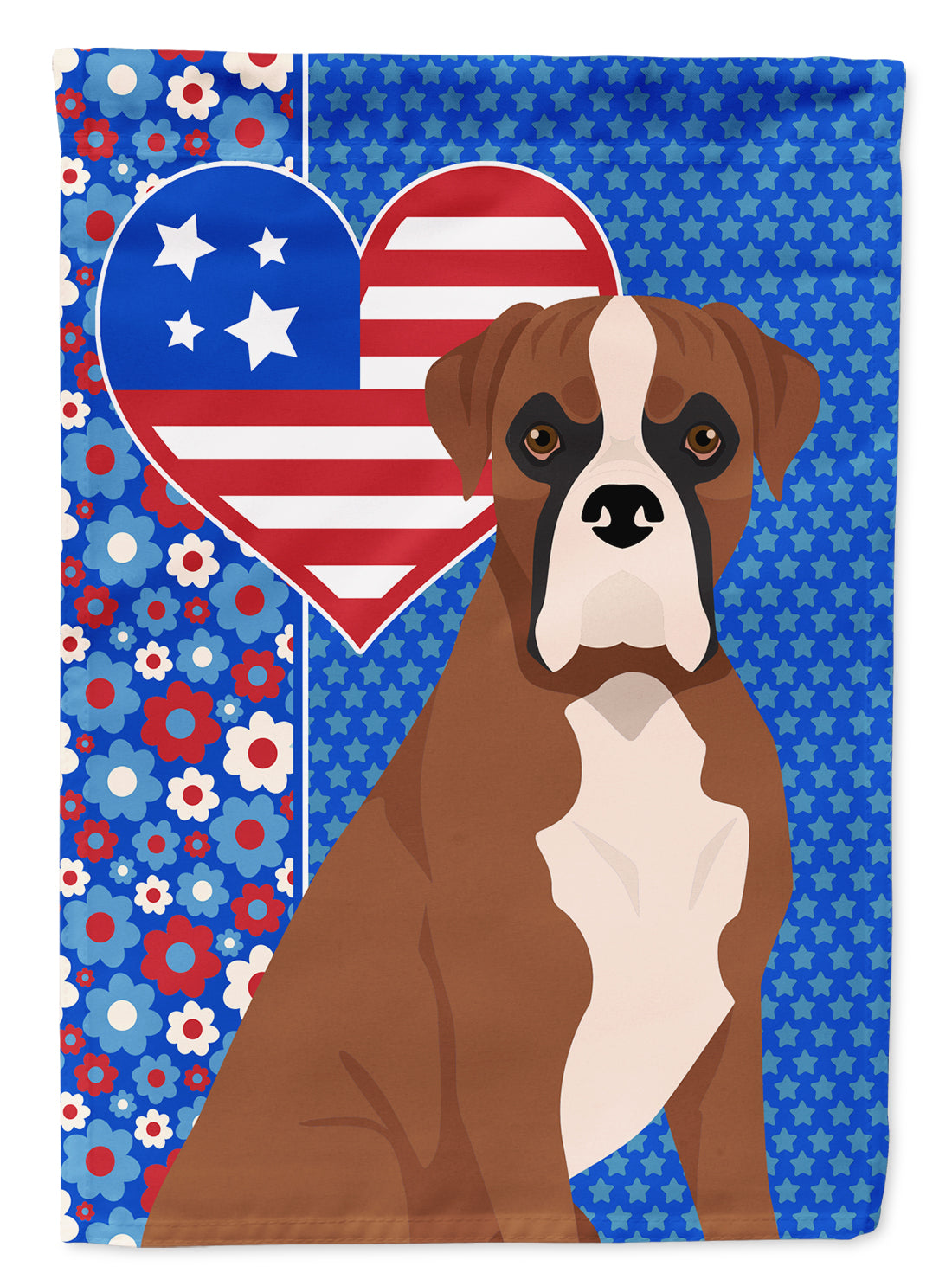 Natural Eared Red Fawn Boxer USA American Flag Garden Size