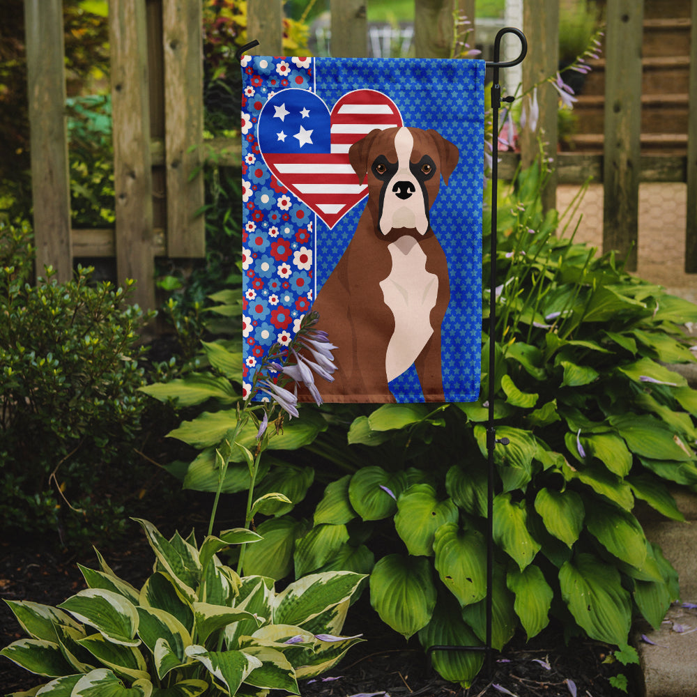 Natural Eared Red Fawn Boxer USA American Flag Garden Size  the-store.com.