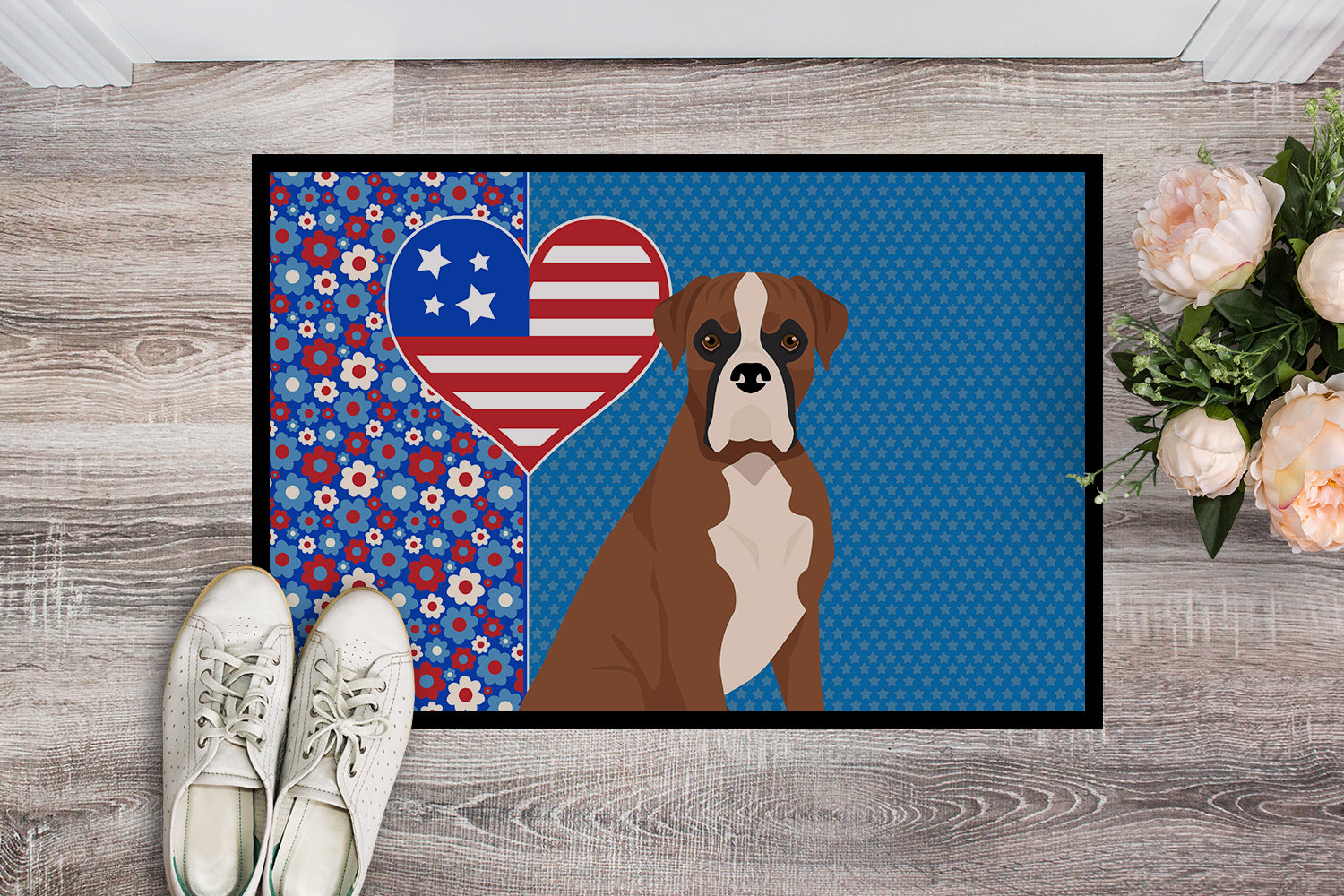 Natural Eared Red Fawn Boxer USA American Indoor or Outdoor Mat 24x36 - the-store.com