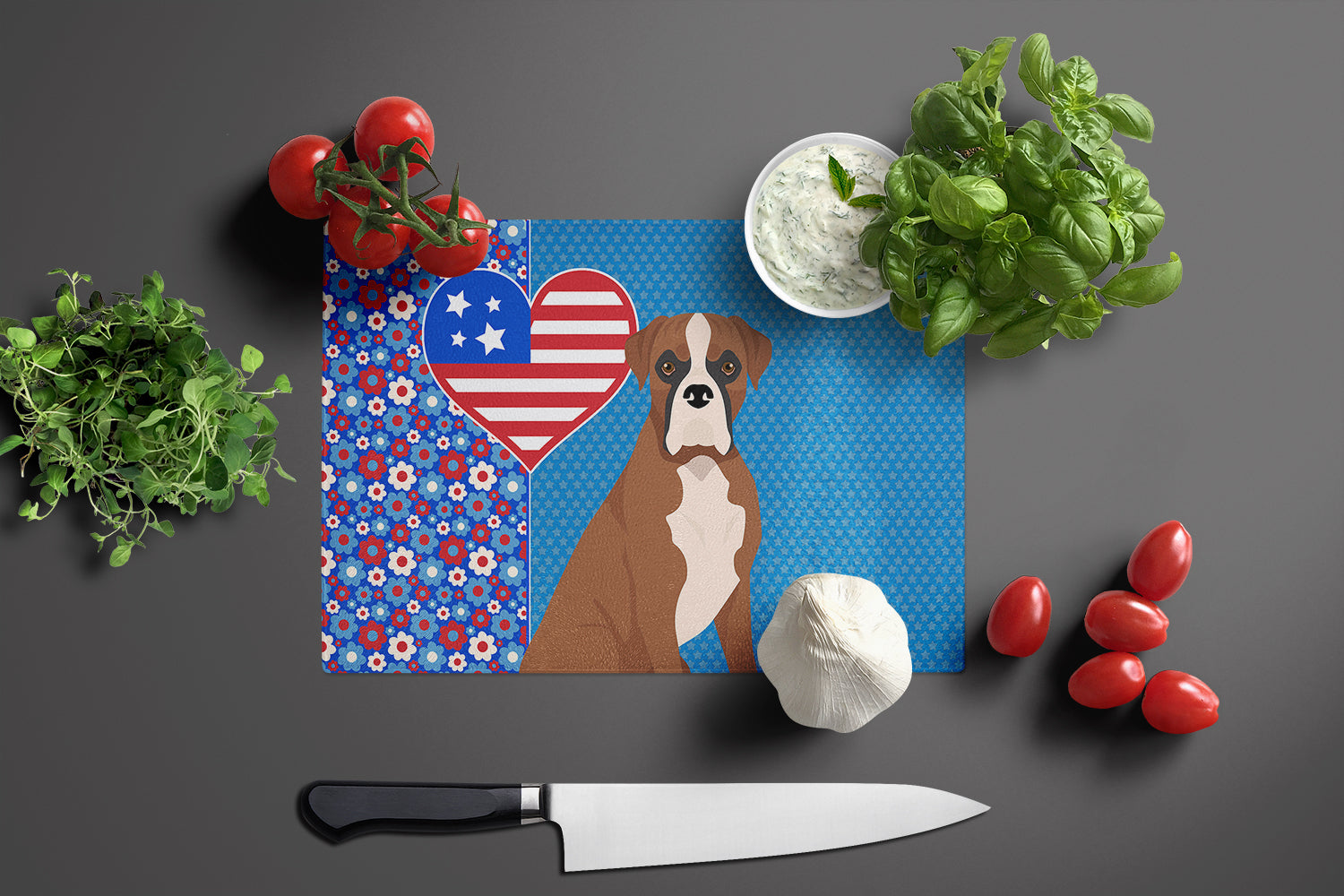 Natural Eared Red Fawn Boxer USA American Glass Cutting Board Large - the-store.com