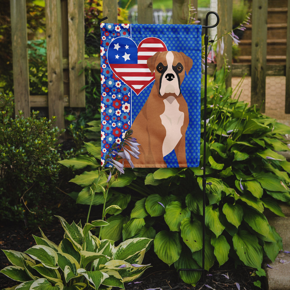 Natural Eared Fawn Boxer USA American Flag Garden Size  the-store.com.