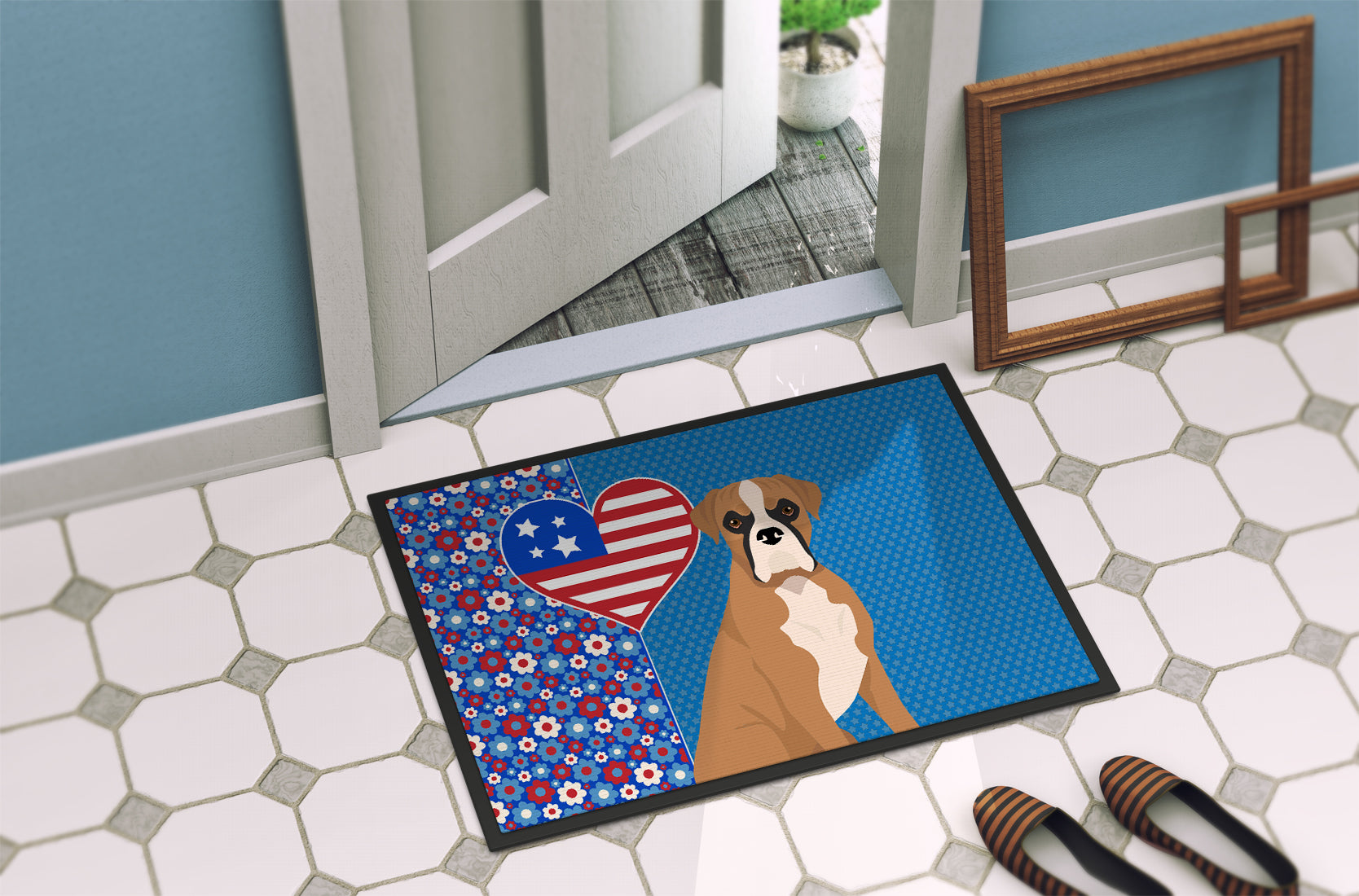 Natural Eared Fawn Boxer USA American Indoor or Outdoor Mat 24x36 - the-store.com