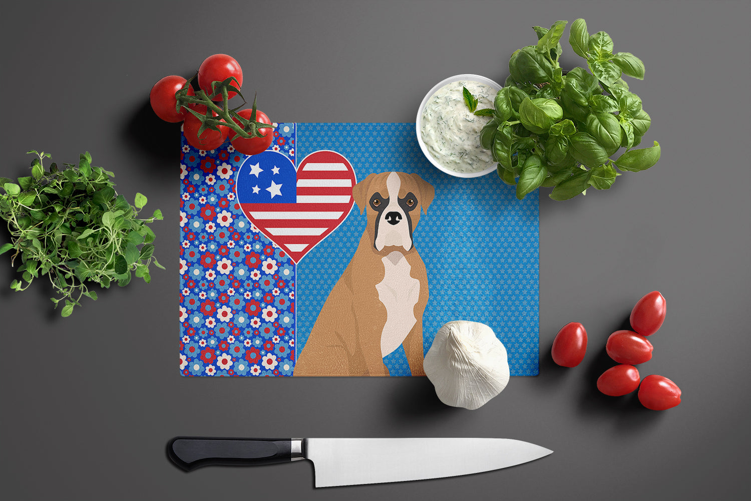 Natural Eared Fawn Boxer USA American Glass Cutting Board Large - the-store.com
