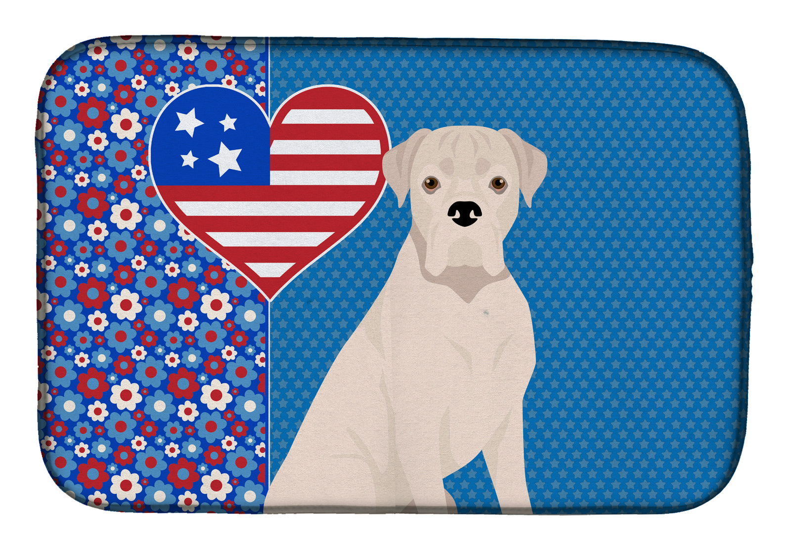 Natural Eared White Boxer USA American Dish Drying Mat