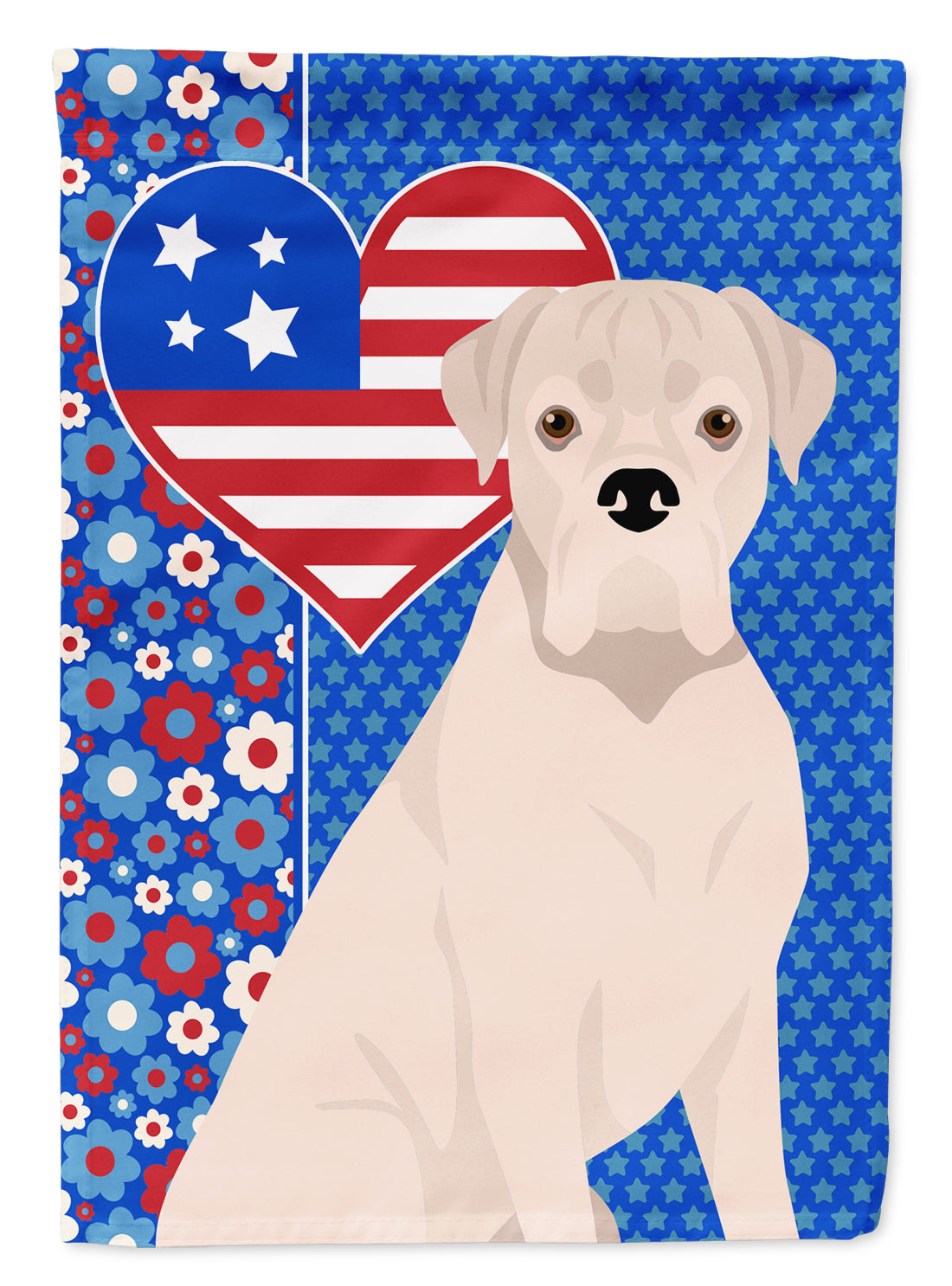 Natural Eared White Boxer USA American Flag Garden Size  the-store.com.