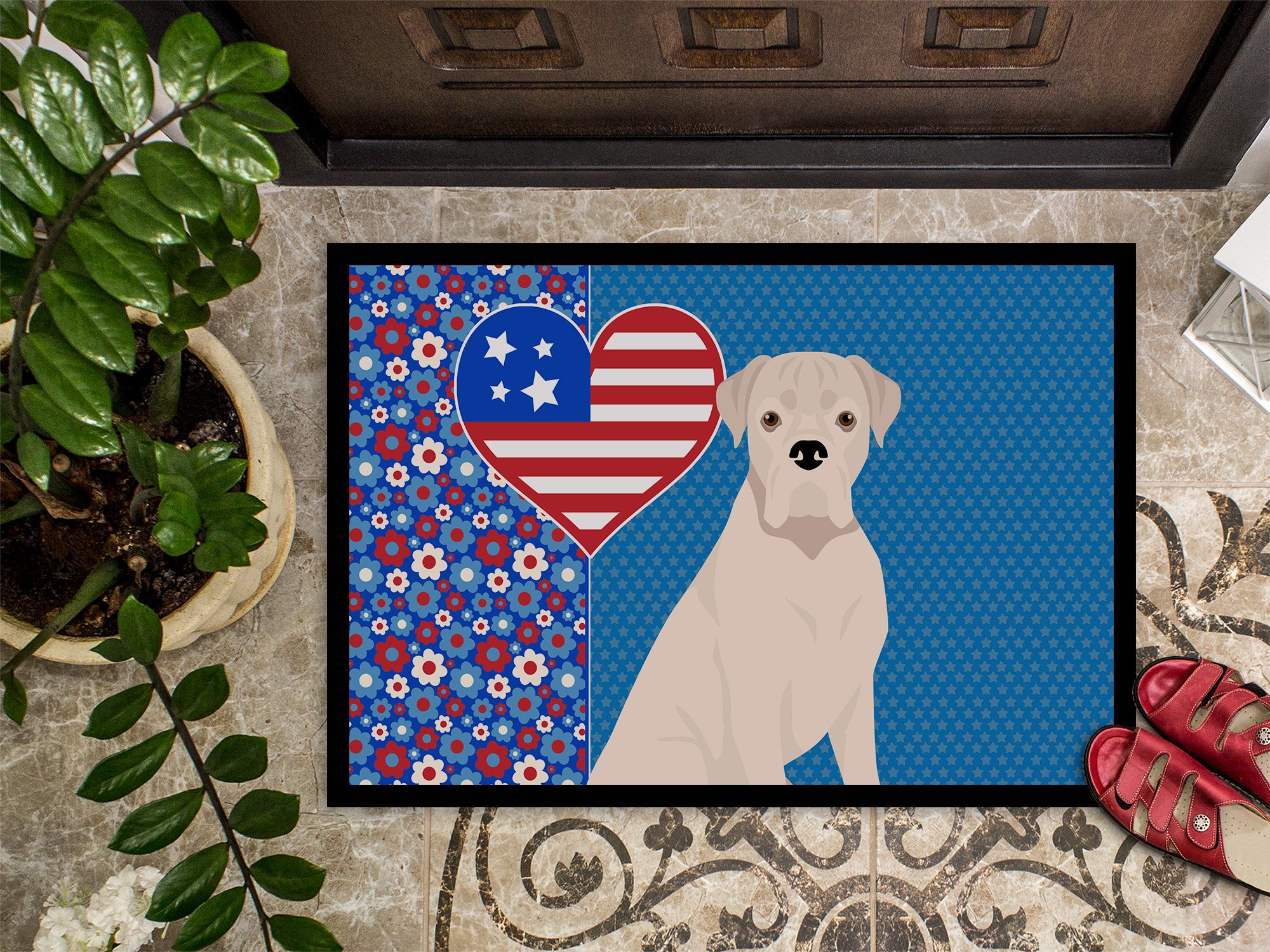Natural Eared White Boxer USA American Indoor or Outdoor Mat 24x36 - the-store.com