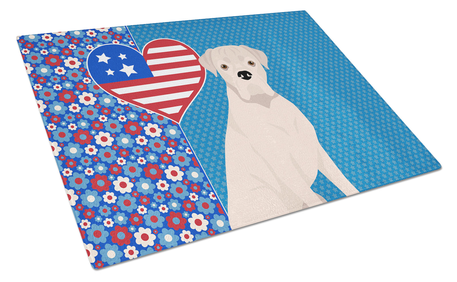 Buy this Natural Eared White Boxer USA American Glass Cutting Board Large