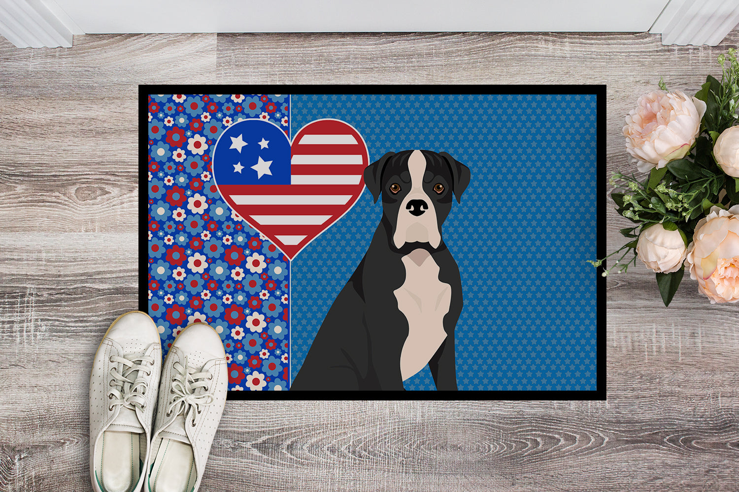 Natural Eared Black Boxer USA American Indoor or Outdoor Mat 24x36 - the-store.com
