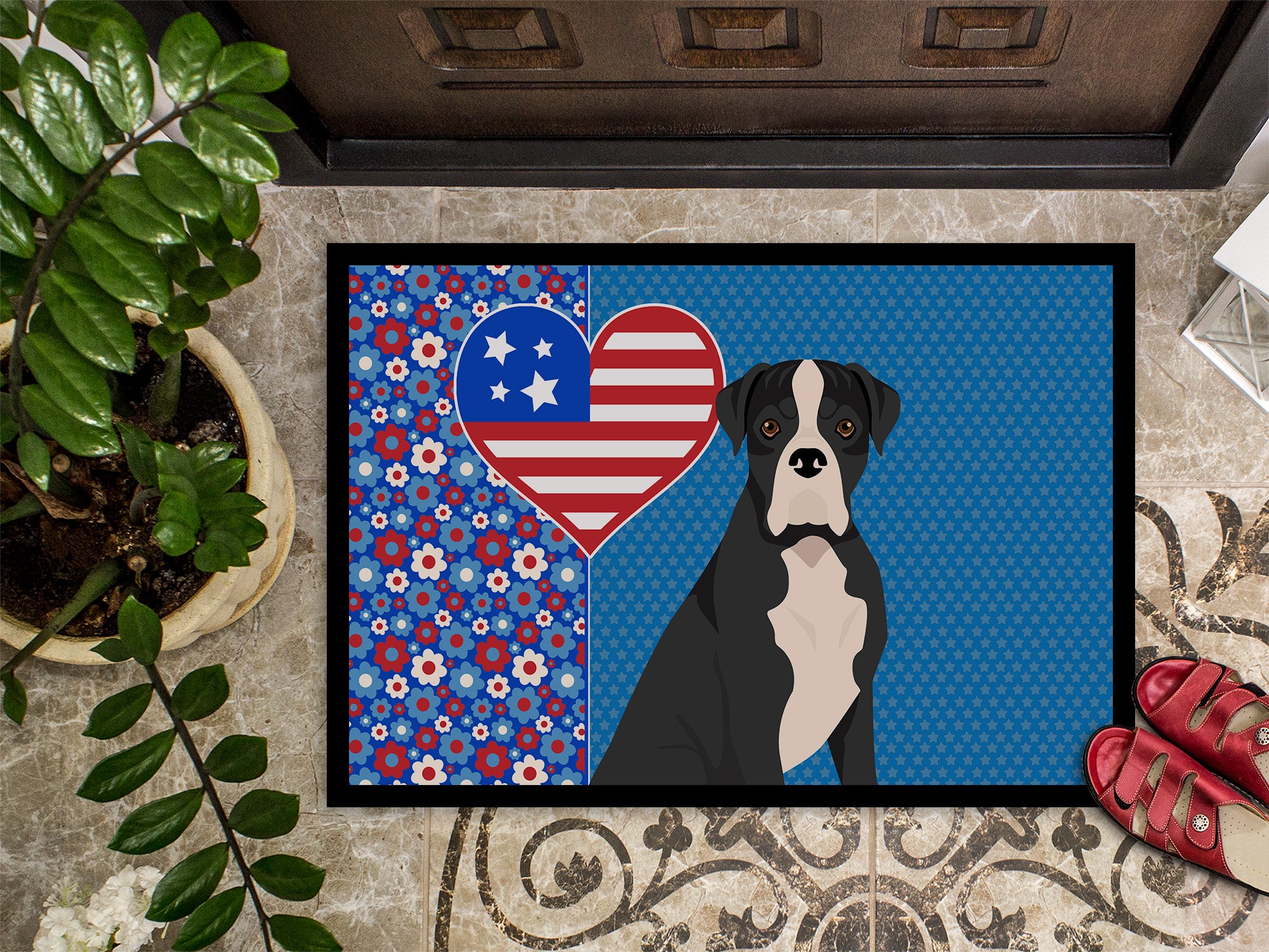 Natural Eared Black Boxer USA American Indoor or Outdoor Mat 24x36 - the-store.com