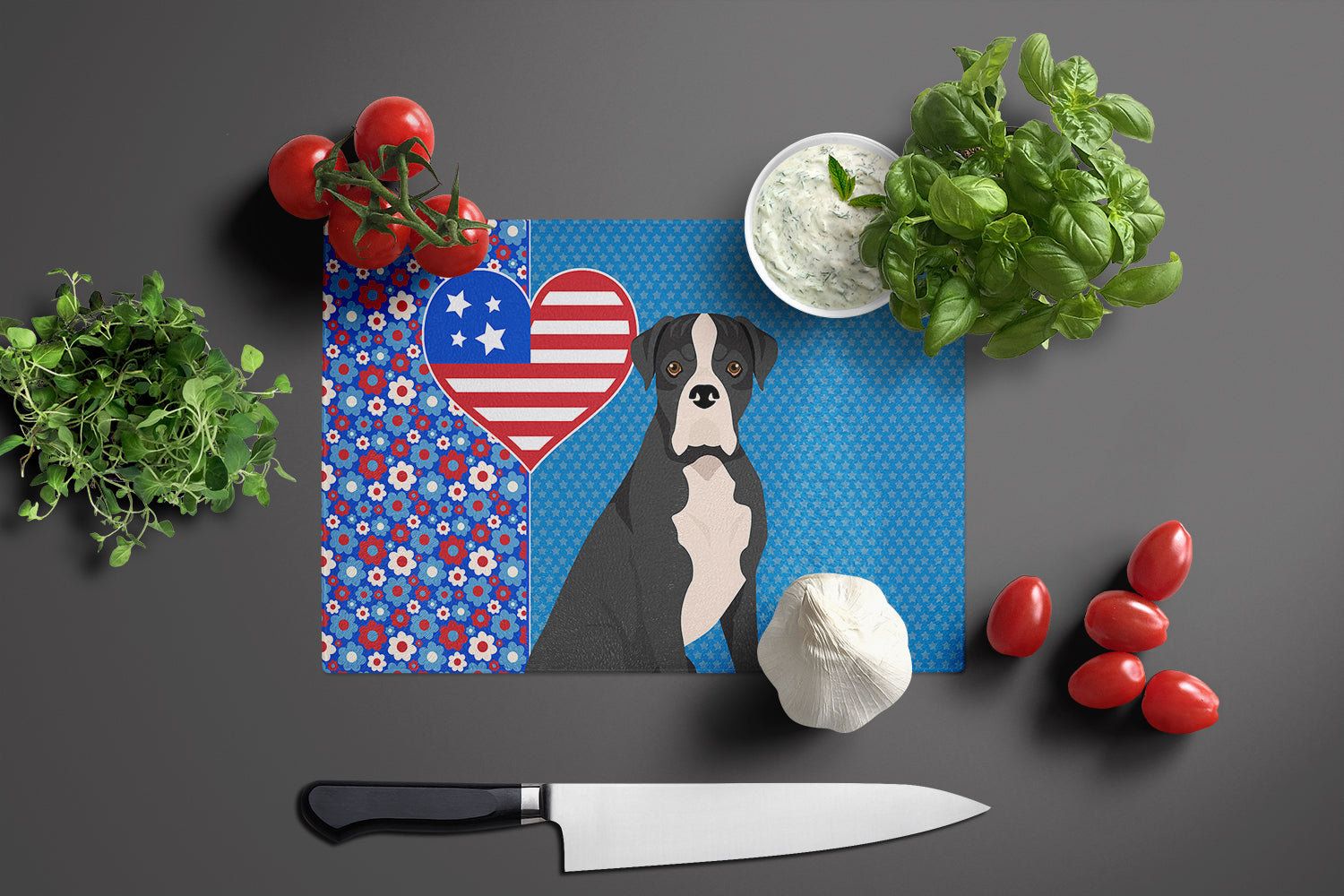 Natural Eared Black Boxer USA American Glass Cutting Board Large - the-store.com