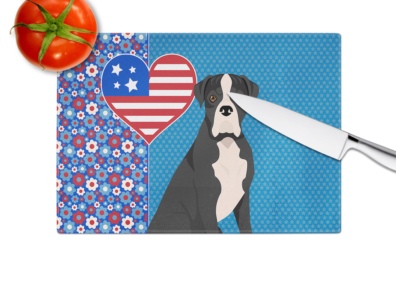 Natural Eared Black Boxer USA American Glass Cutting Board Large - the-store.com
