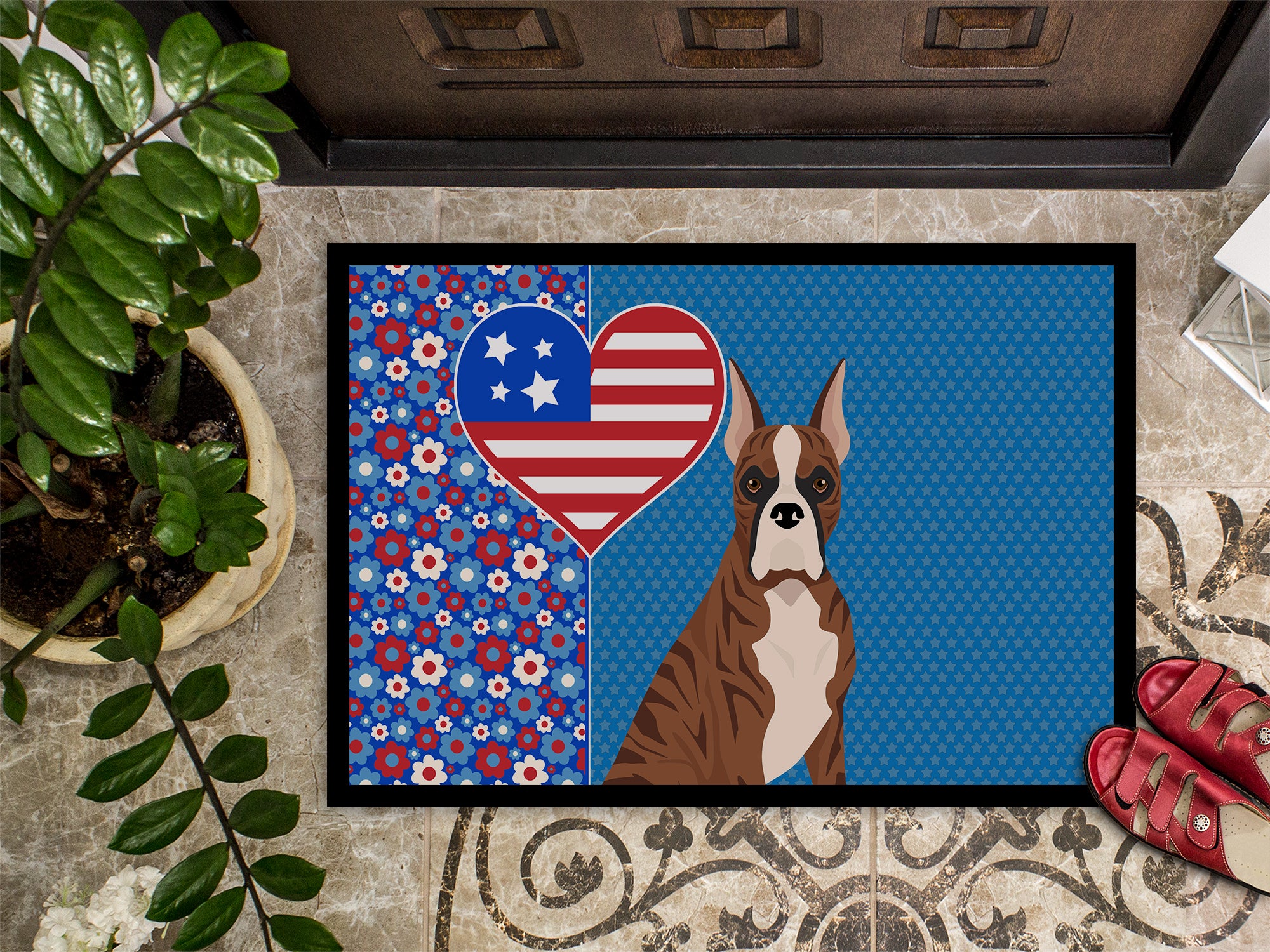 Red Brindle Boxer USA American Indoor or Outdoor Mat 24x36 - the-store.com